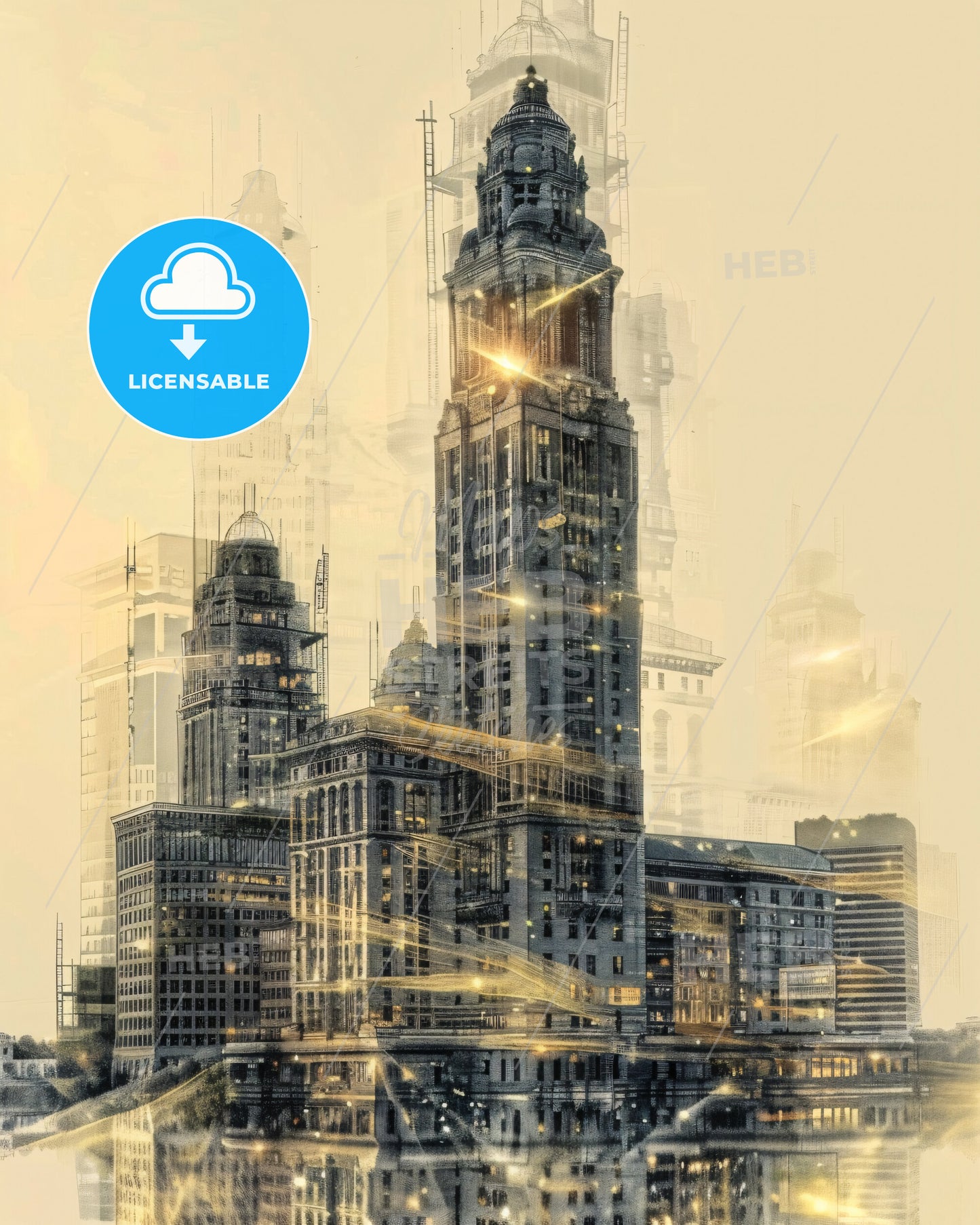 Columbus City Skyline Art Deco Poster - A city skyline with tall buildings