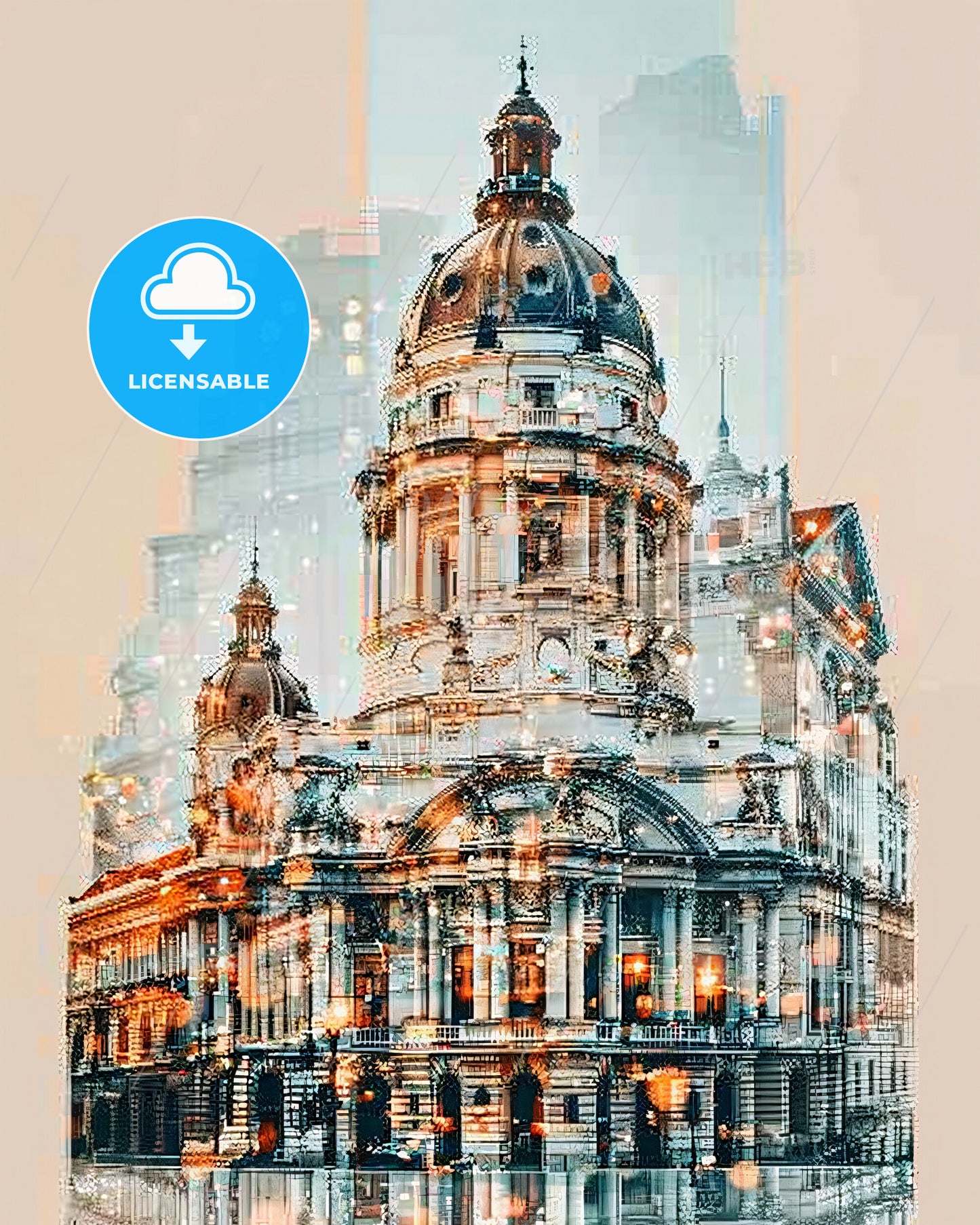 Constanța Skyline Double Exposure City Icons Poster - A large building with a dome on top