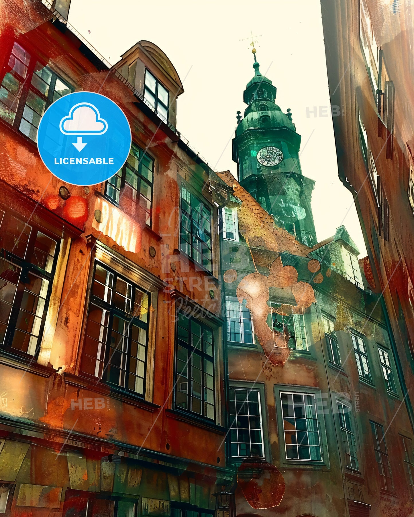 Copenhagen Skyline Silhouette Composite Artwork - A building with a clock tower