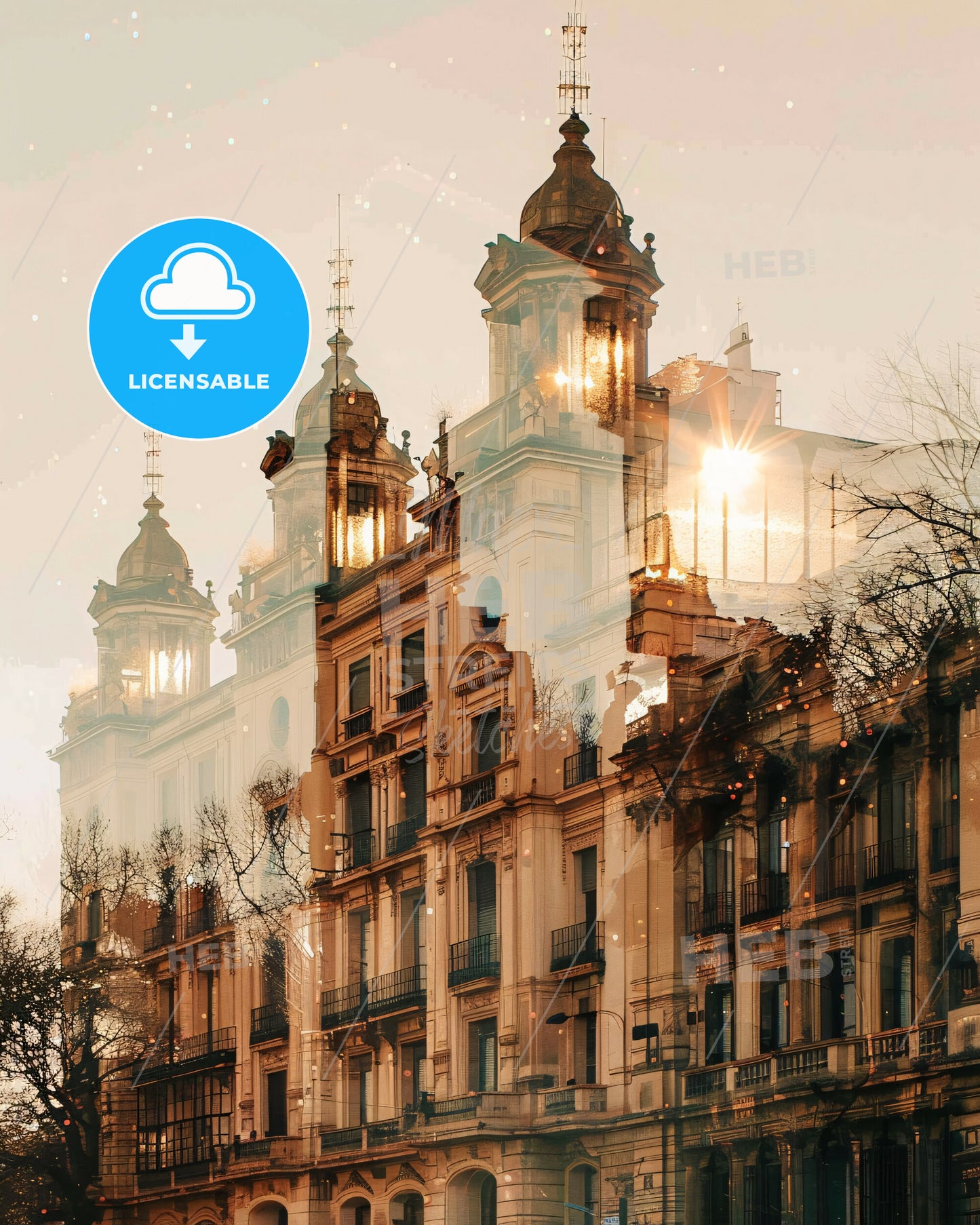 Coslada Skyline Dreamy City Lights Poster - A building with a large tower