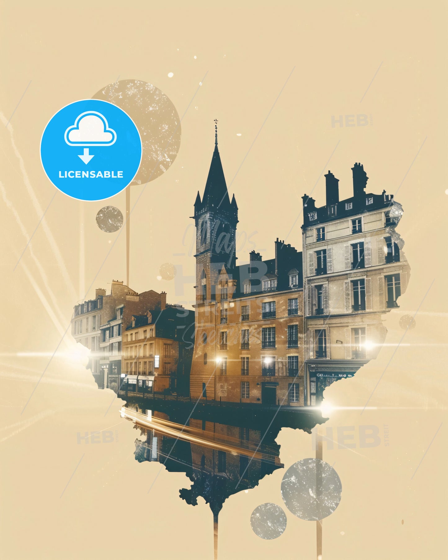 Courbevoie Double Exposure Skyline Silhouette Poster - A city with buildings and lights