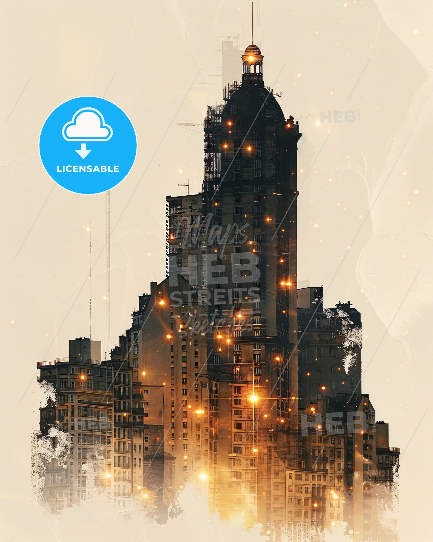 Courbevoie Skyline Double Exposure Composite Poster Art - A city skyline with many buildings