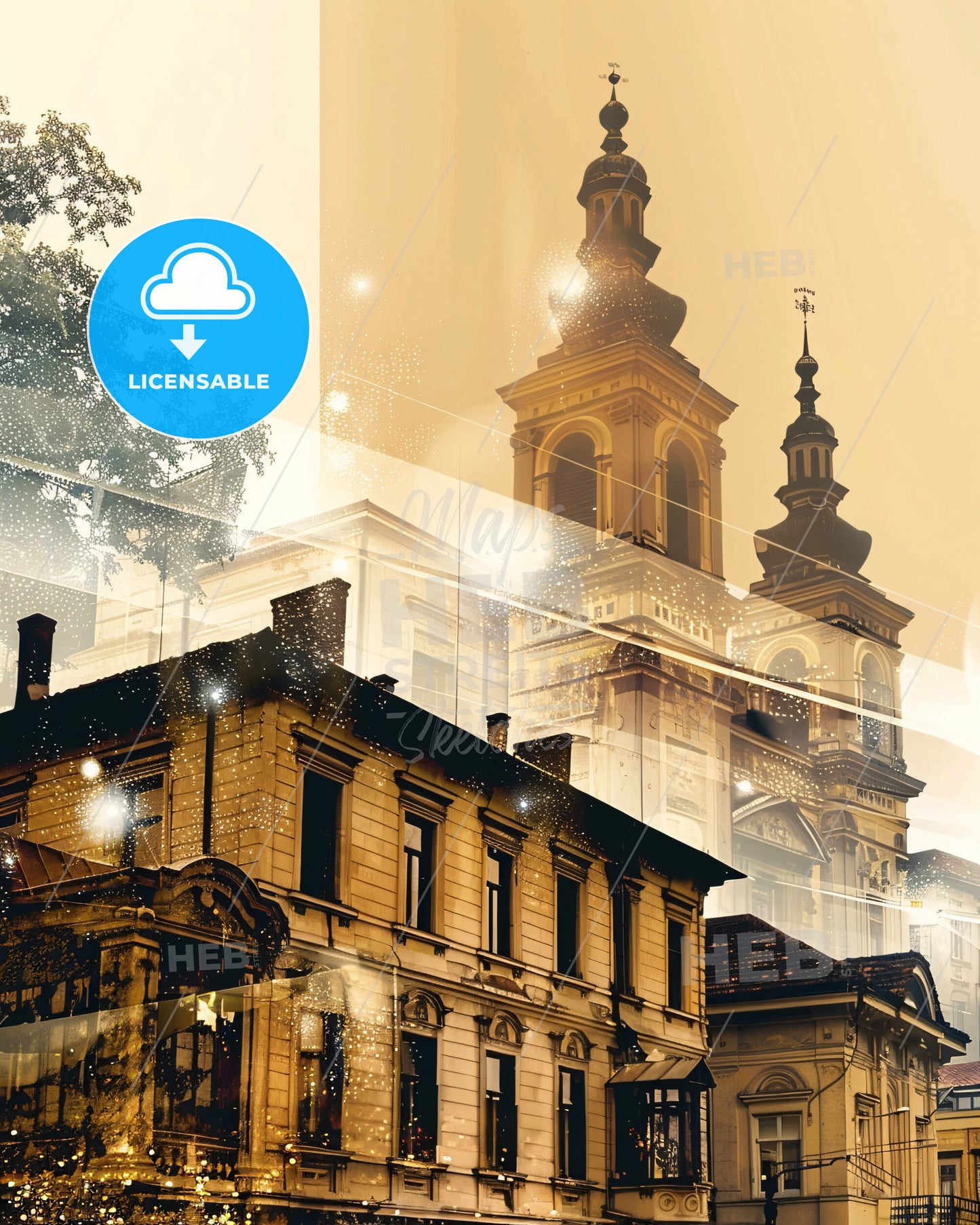 Craiova Skyline Night Lights Cityscape Poster - A building with a tower