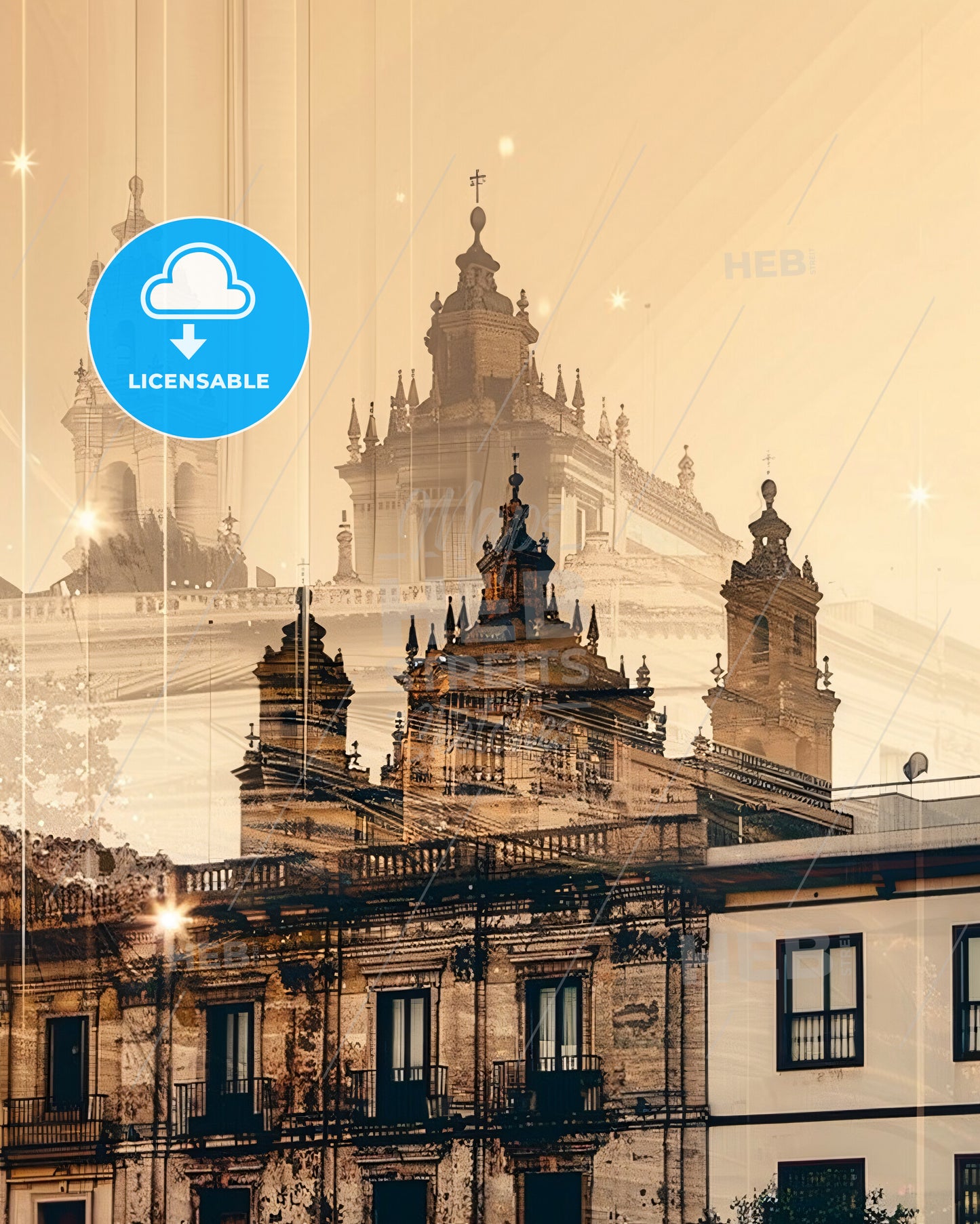 Córdoba, Spain: Double Exposure Cityscape Art - A building with many towers