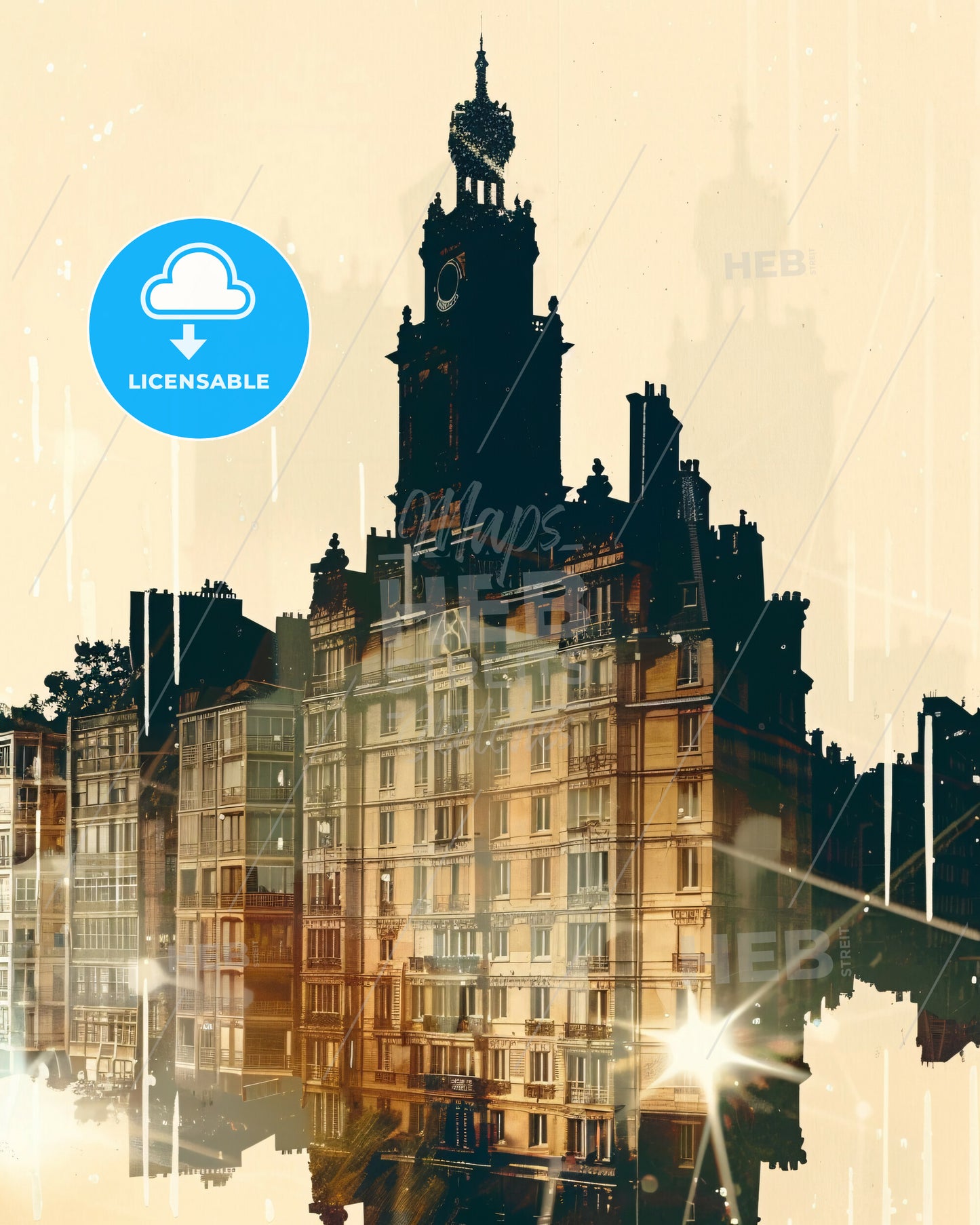 Créteil Skyline Silhouette Poster - A building with a clock tower