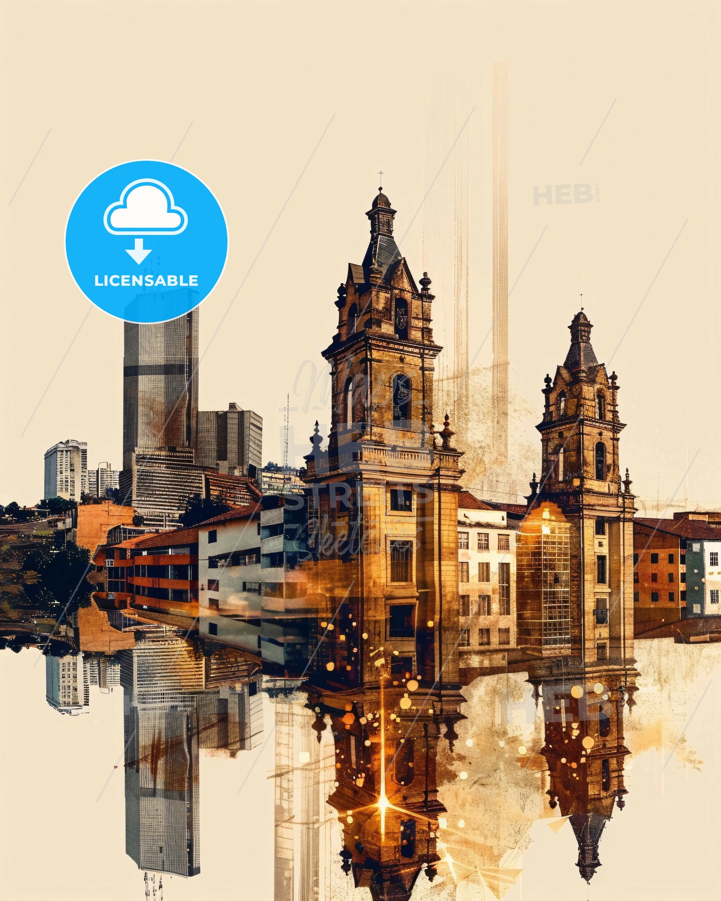 Cucuta Skyline and Architecture Poster Art - A water reflection of a city