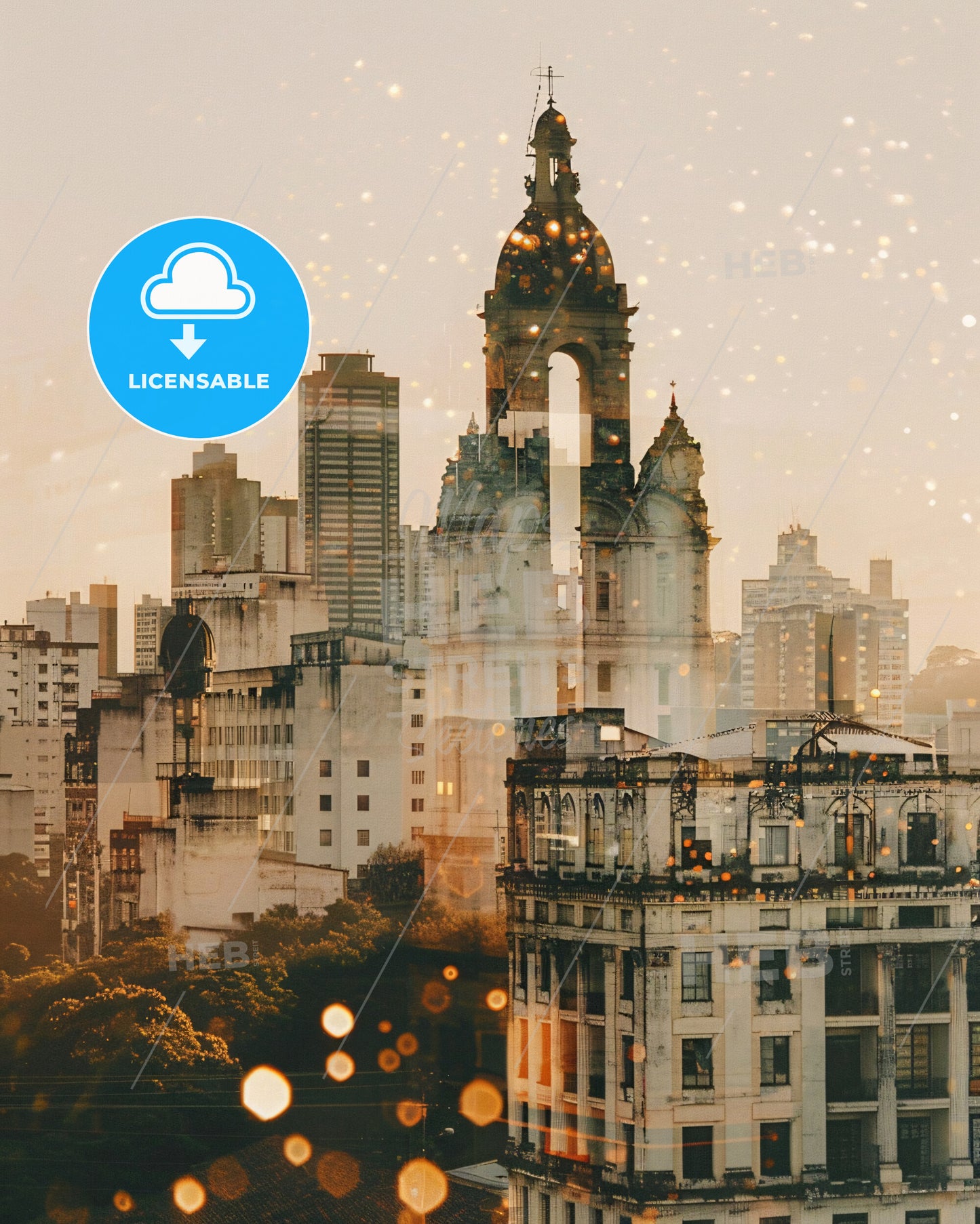 Curitiba Double Exposure Skyline Poster Art - A city with many buildings