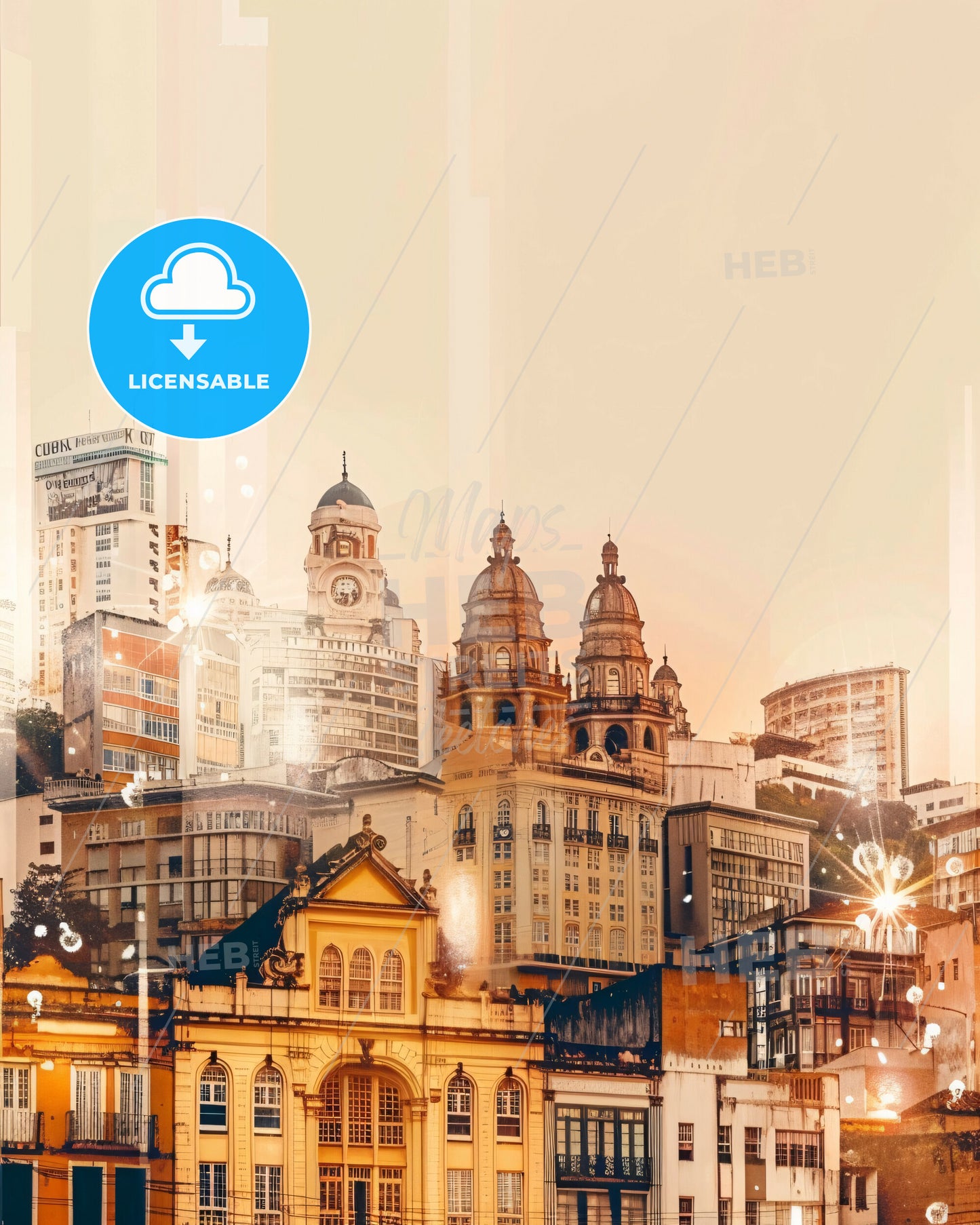 Curitiba Skyline Double Exposure Art - A city with many buildings