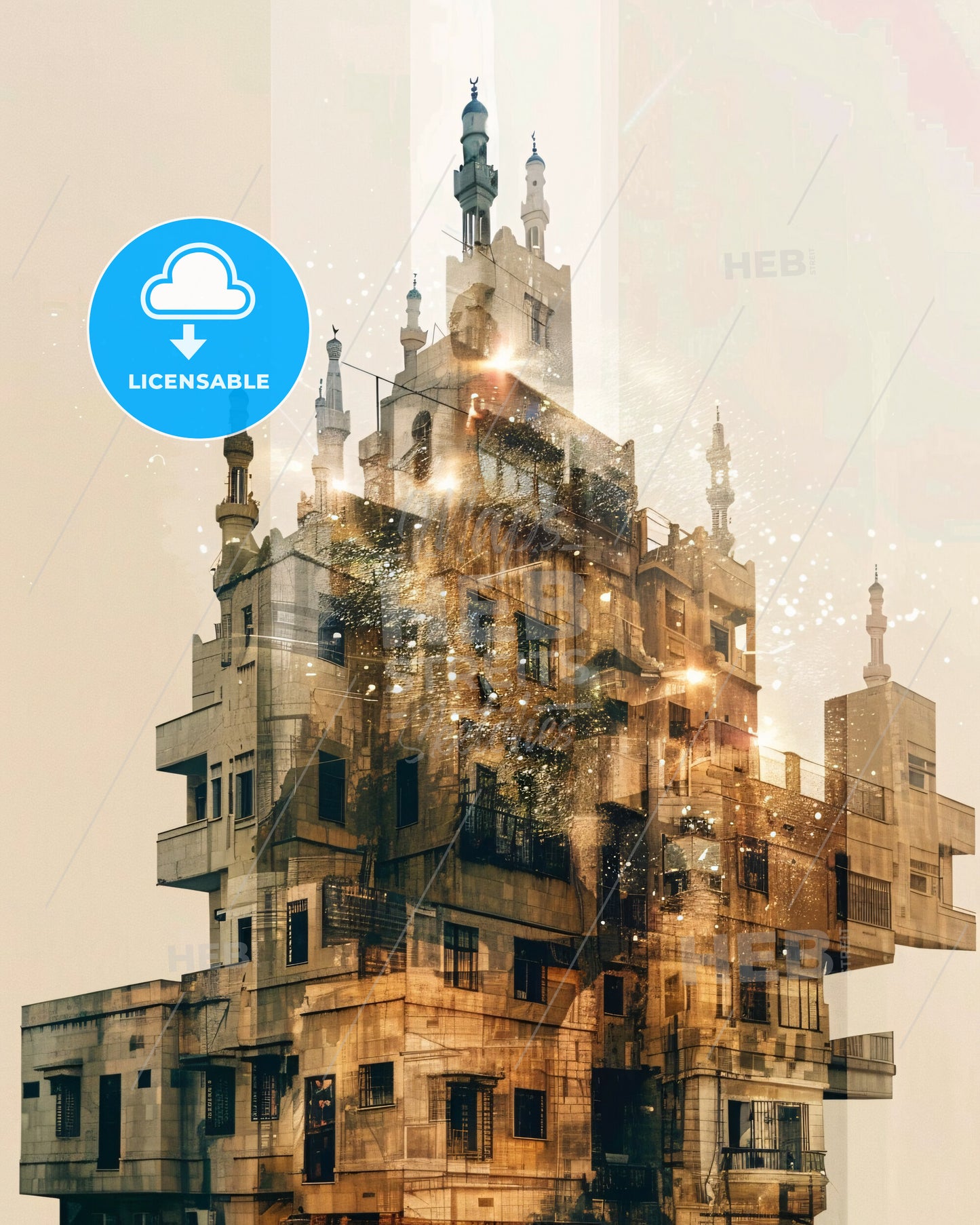 Daraa Skyline Double Exposure Composite - A building with many windows