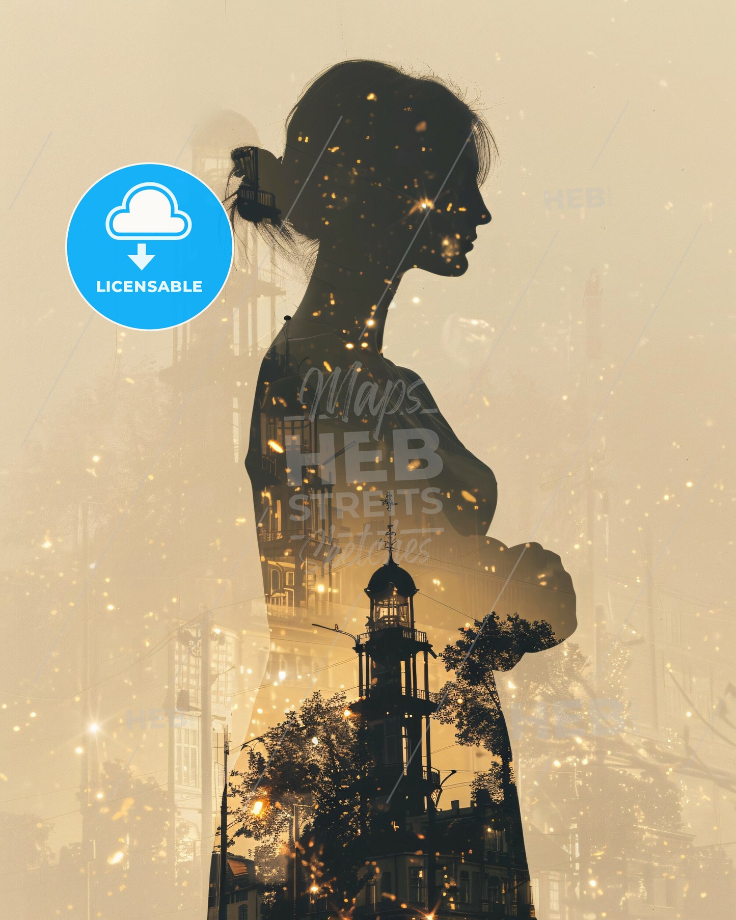 Debrecen City Skyline Silhouette Poster Print - A silhouette of a woman with a cityscape