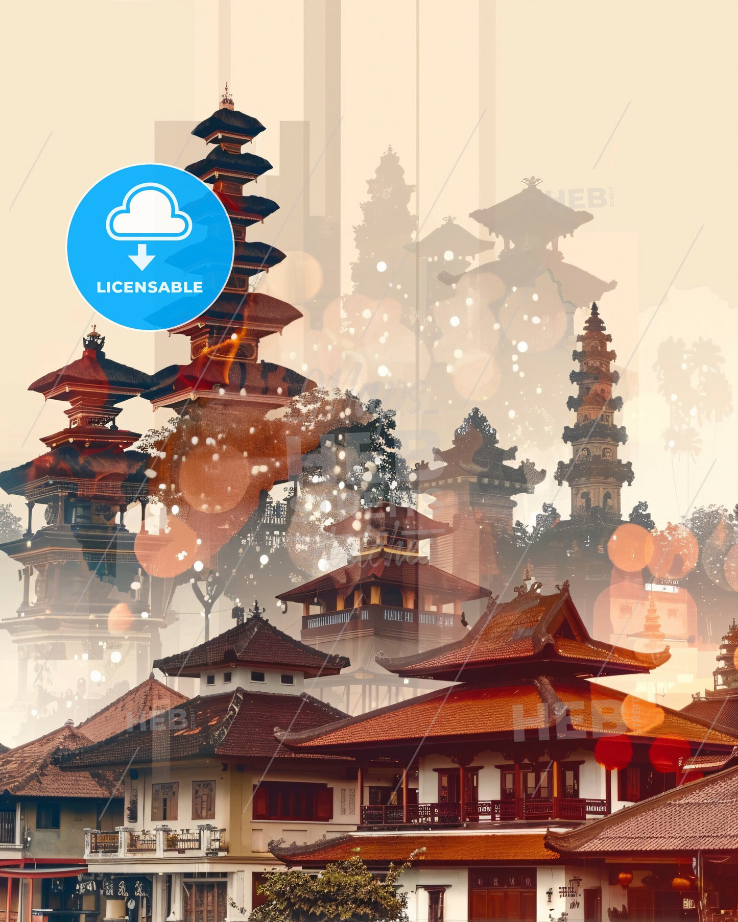 Denpasar City Skyline Composite Art Poster - A group of buildings with a tower