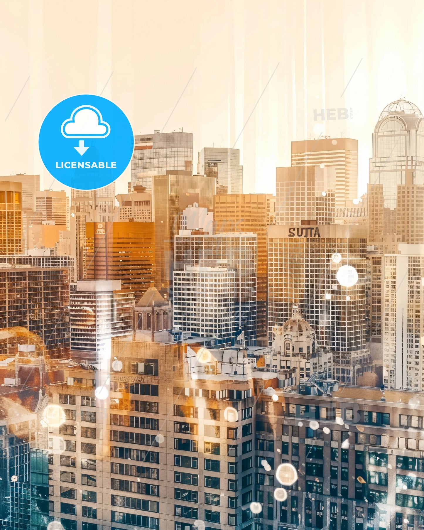 Denver Skyline - Double Exposure Art - A city skyline with many tall buildings