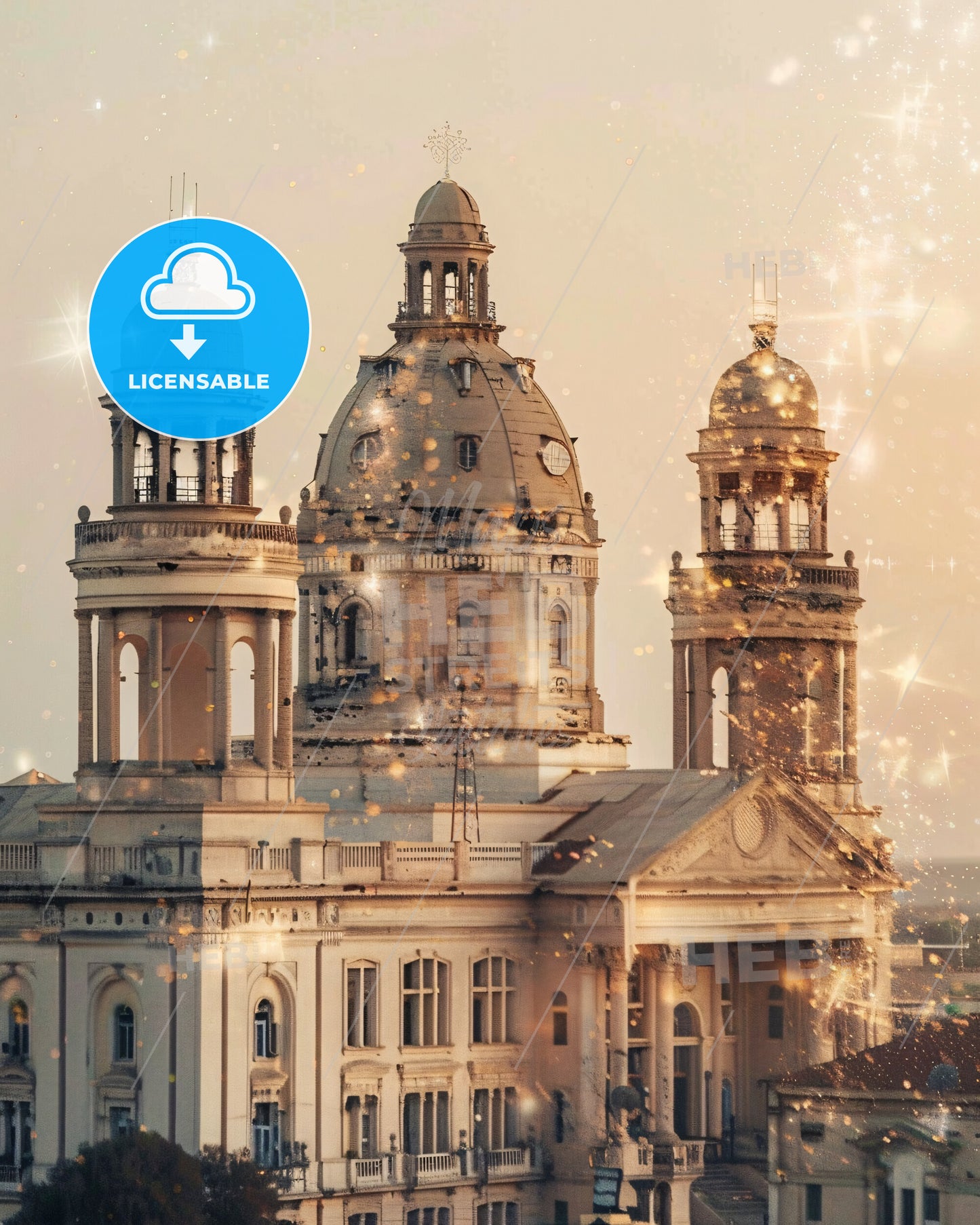 Djibouti Skyline Cityscape Vibrant Art Poster - A building with a dome and towers