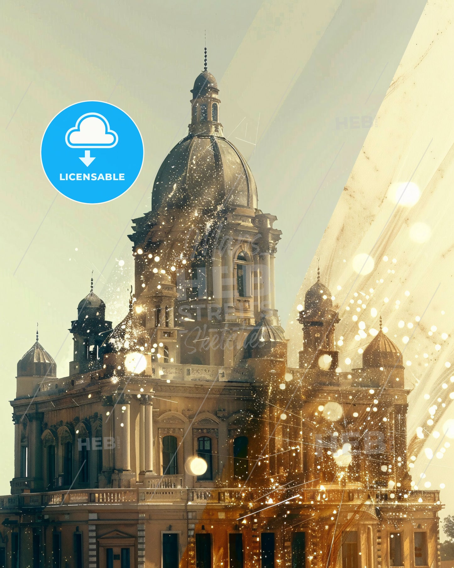 Djibouti Skyline Modern Minimalist Beige Print - A building with a dome and a white background