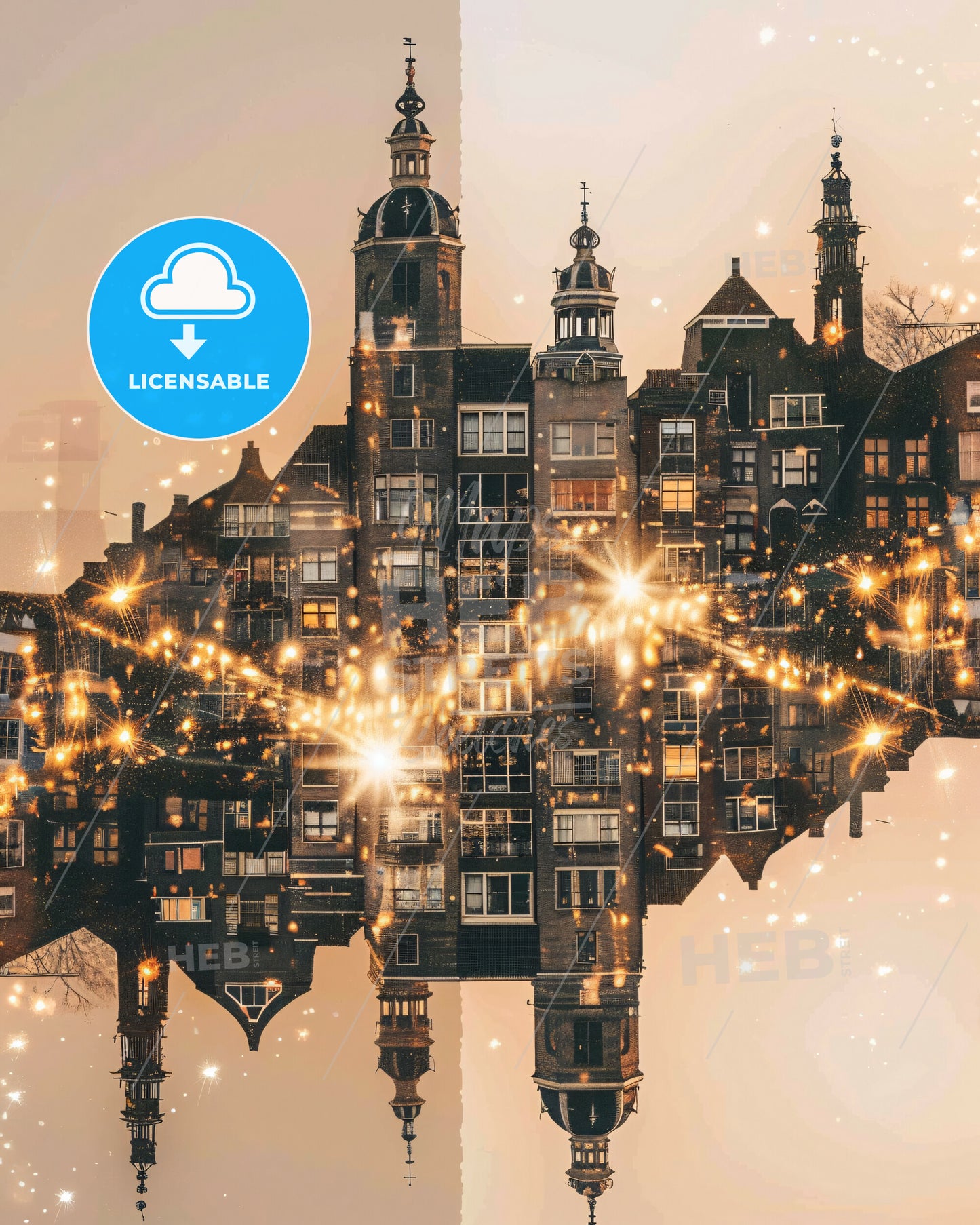 Dordrecht Skyline Double Exposure Cityscape - A building with many windows and a tower