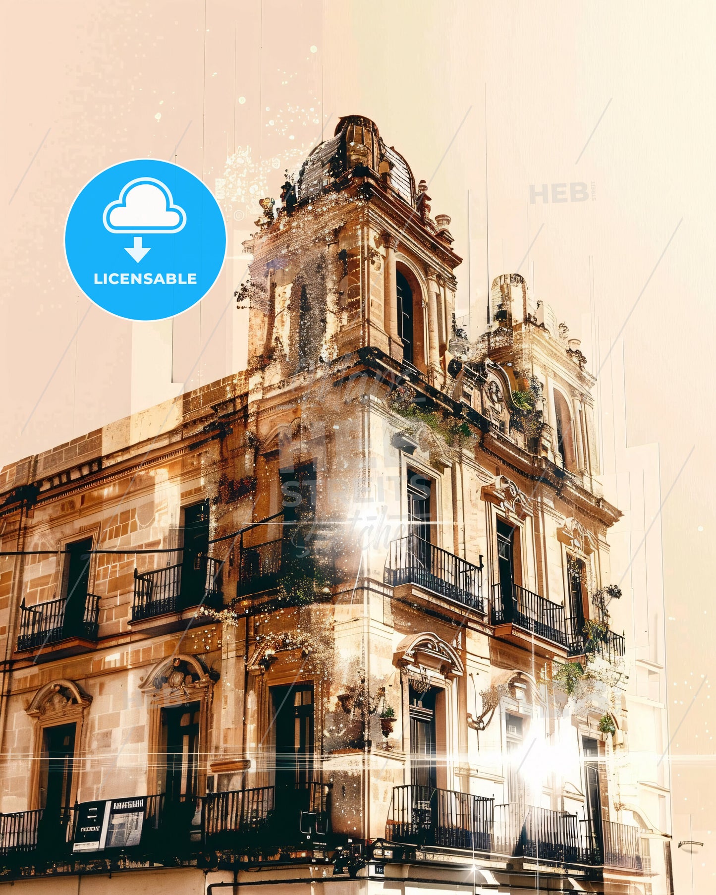 Dos Hermanas: Bright City Collage Poster - A building with a balcony