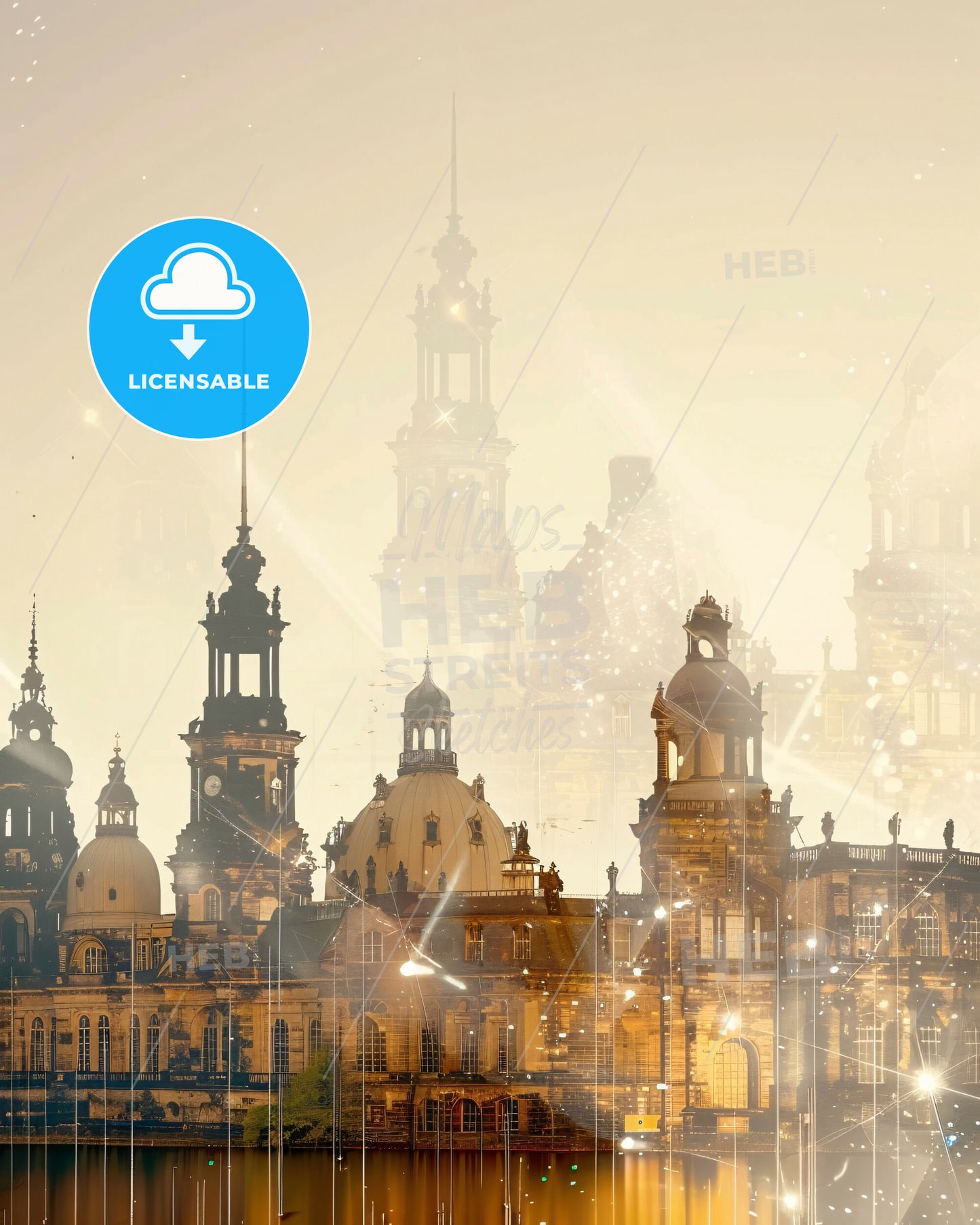 Dresden City Skyline Art Poster Masterpiece - A city with many towers and a city skyline