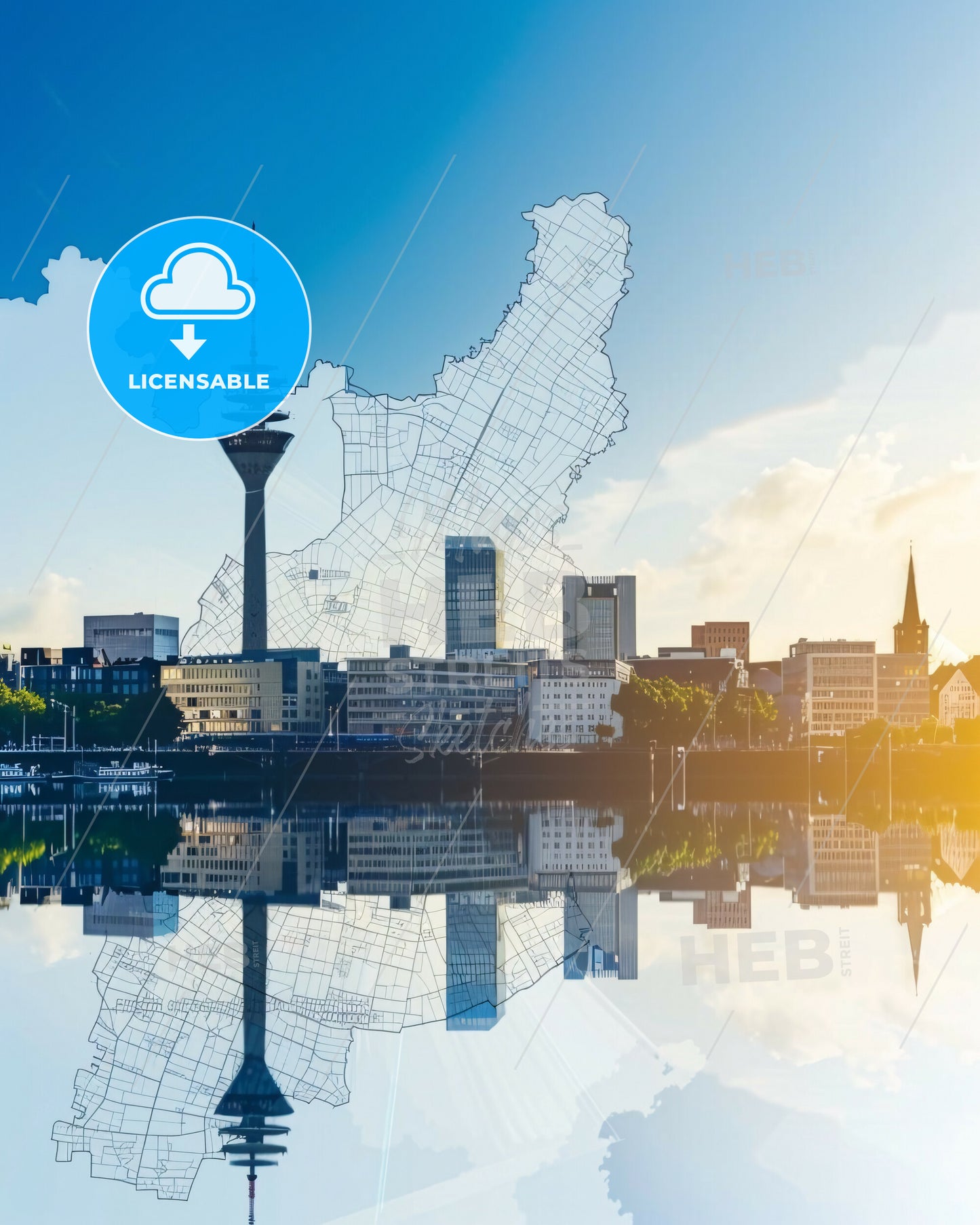 Duesseldorf Germany Skyline City Map Silhouette Poster - A city skyline with a map of the city