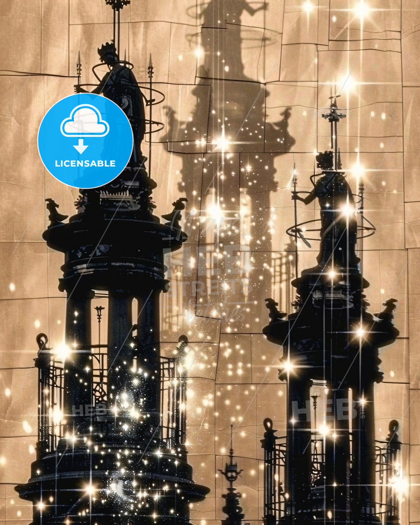 Duisburg City Art Skyline Silhouette Composite Poster - A statue of a woman on a tower