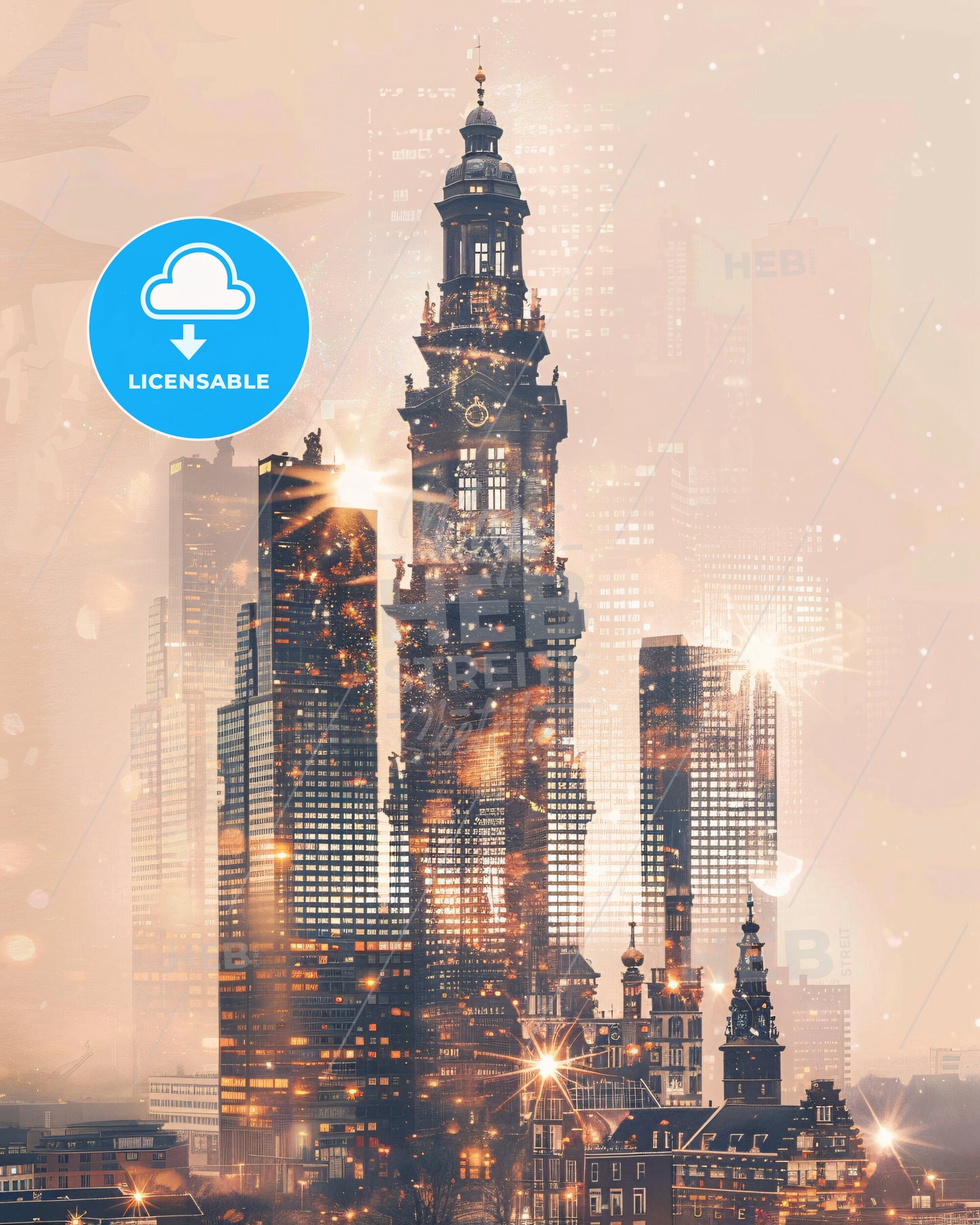 Eindhoven Skyline: Icons and Lights - A city skyline with many tall buildings