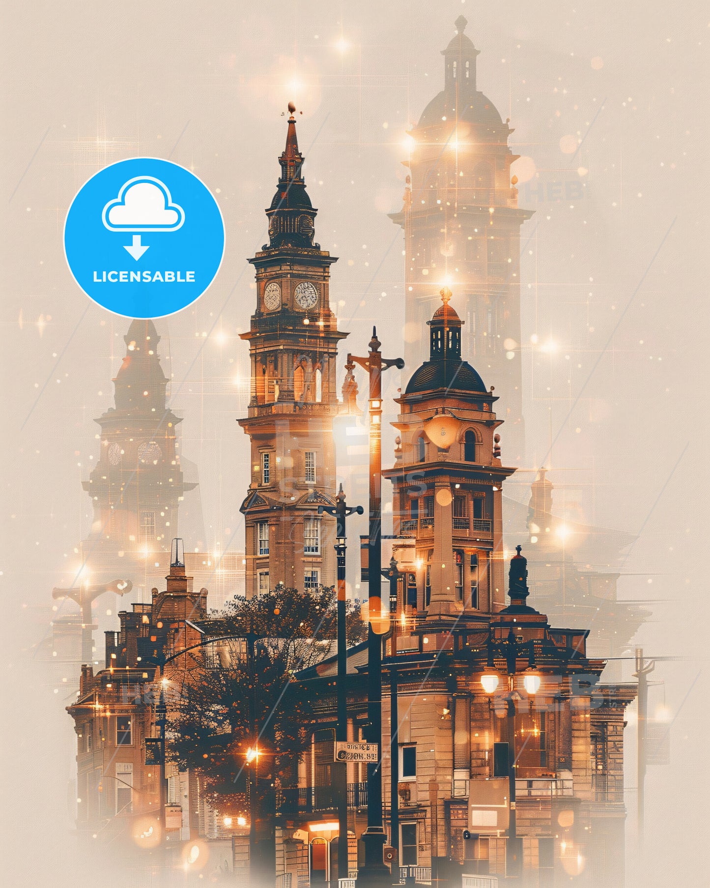 Elizabeth, New Jersey City Landmarks Poster Artwork - A large building with a clock tower