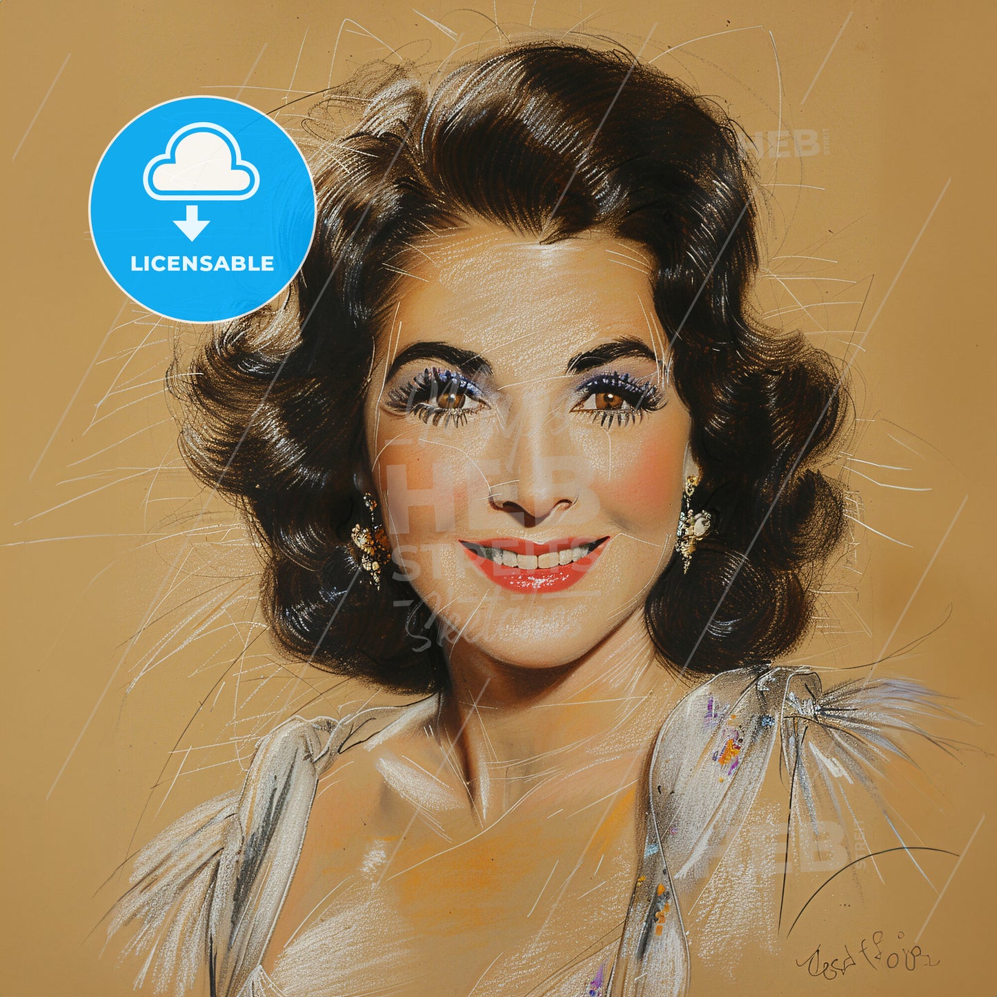 Elizabeth Taylor, 1932 - 2011, British-American actress - A Woman With Dark Hair And A White Dress