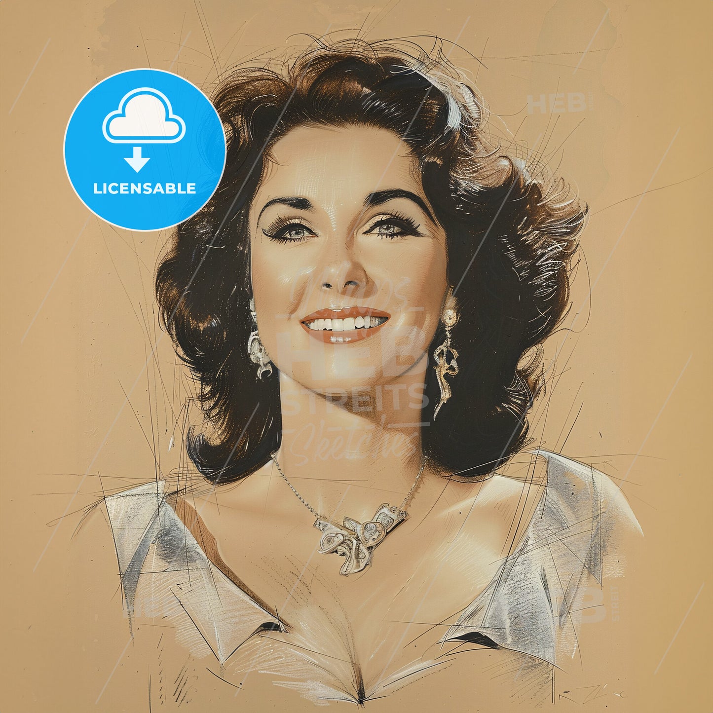 Elizabeth Taylor, 1932 - 2011, British-American actress - A Woman Smiling With A Necklace