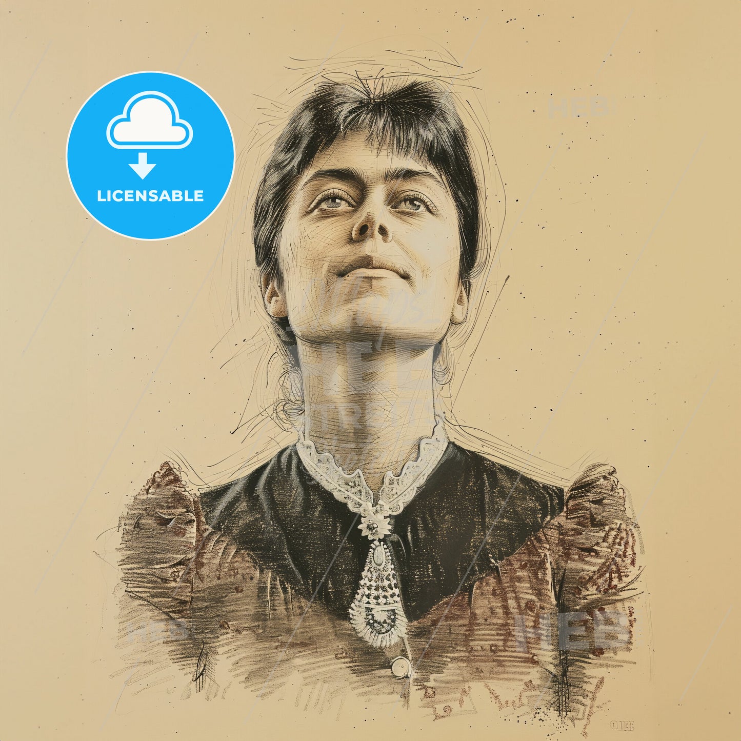 Else Lasker-Schüler, 1869 - 1945, German poet - A Drawing Of A Woman Looking Up