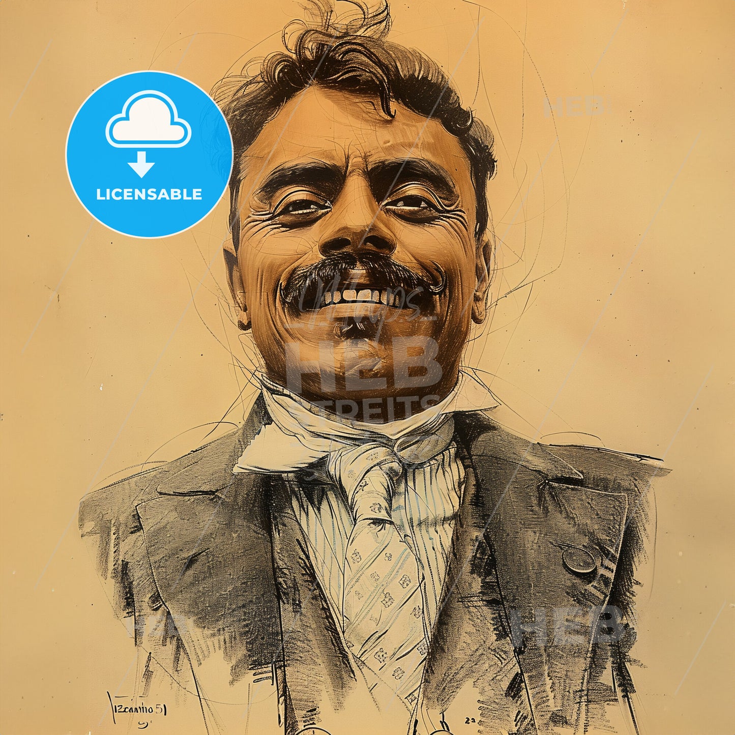 Emiliano Zapata, 1879 - 1919, Mexican revolutionary leader - A Man With Mustache Smiling