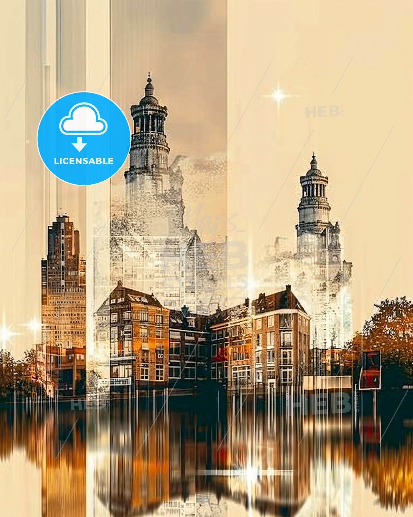Enschede Skylines As Double Exposure Art - A city skyline with buildings and trees