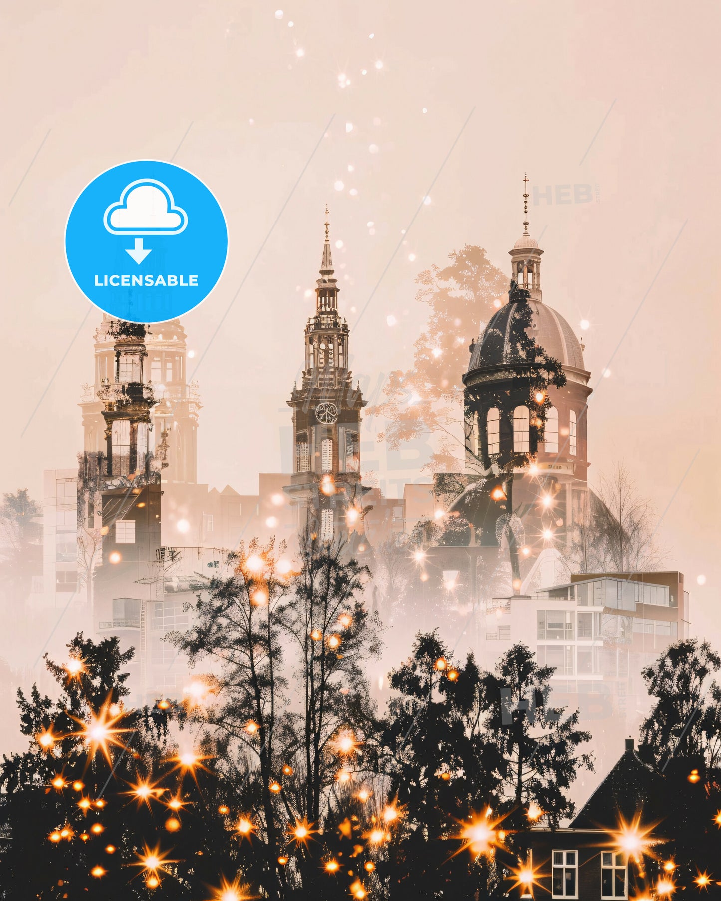 Enschede Skyline Cityscape Local Icon Sparkle Composite - A city with many towers and trees