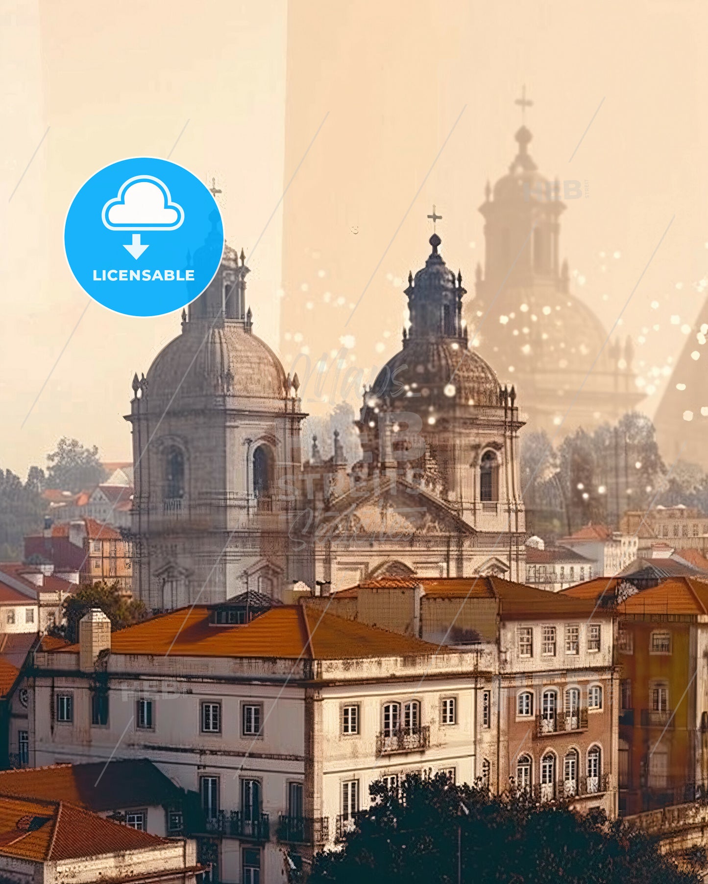 Ermesinde Skyline Artistic Composite Poster - A group of buildings with a tower