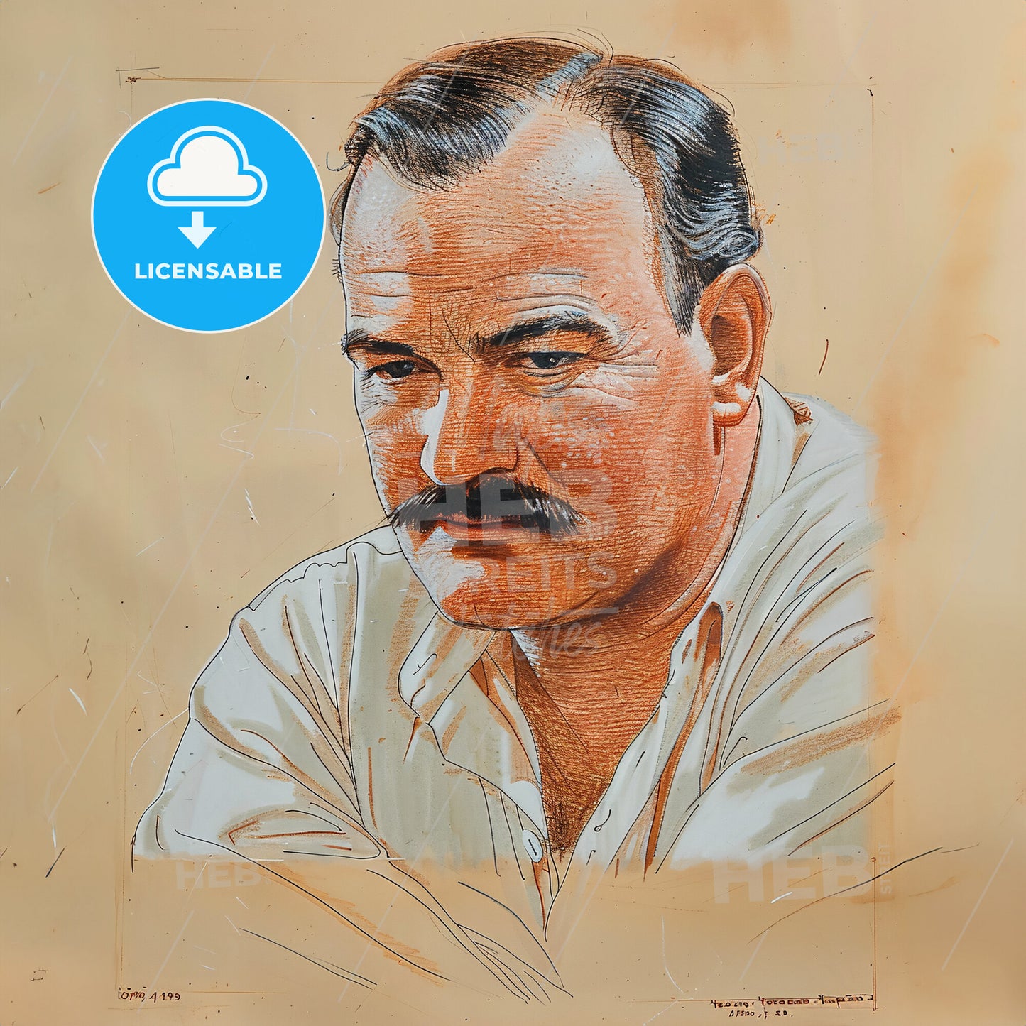 Ernest Hemingway, 1899 - 1961, American writer - A Drawing Of A Man With A Mustache