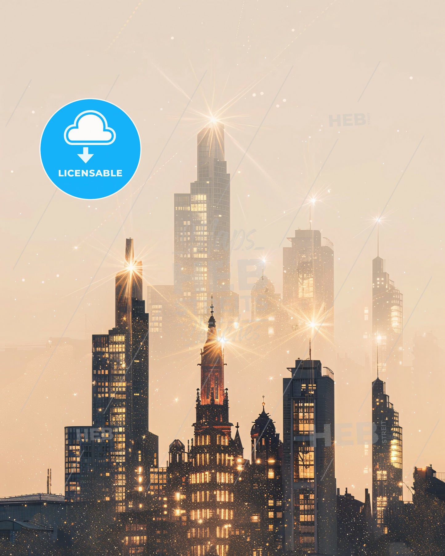 Essen Skyline Fairy Tale Cityscape - A city skyline with many tall buildings