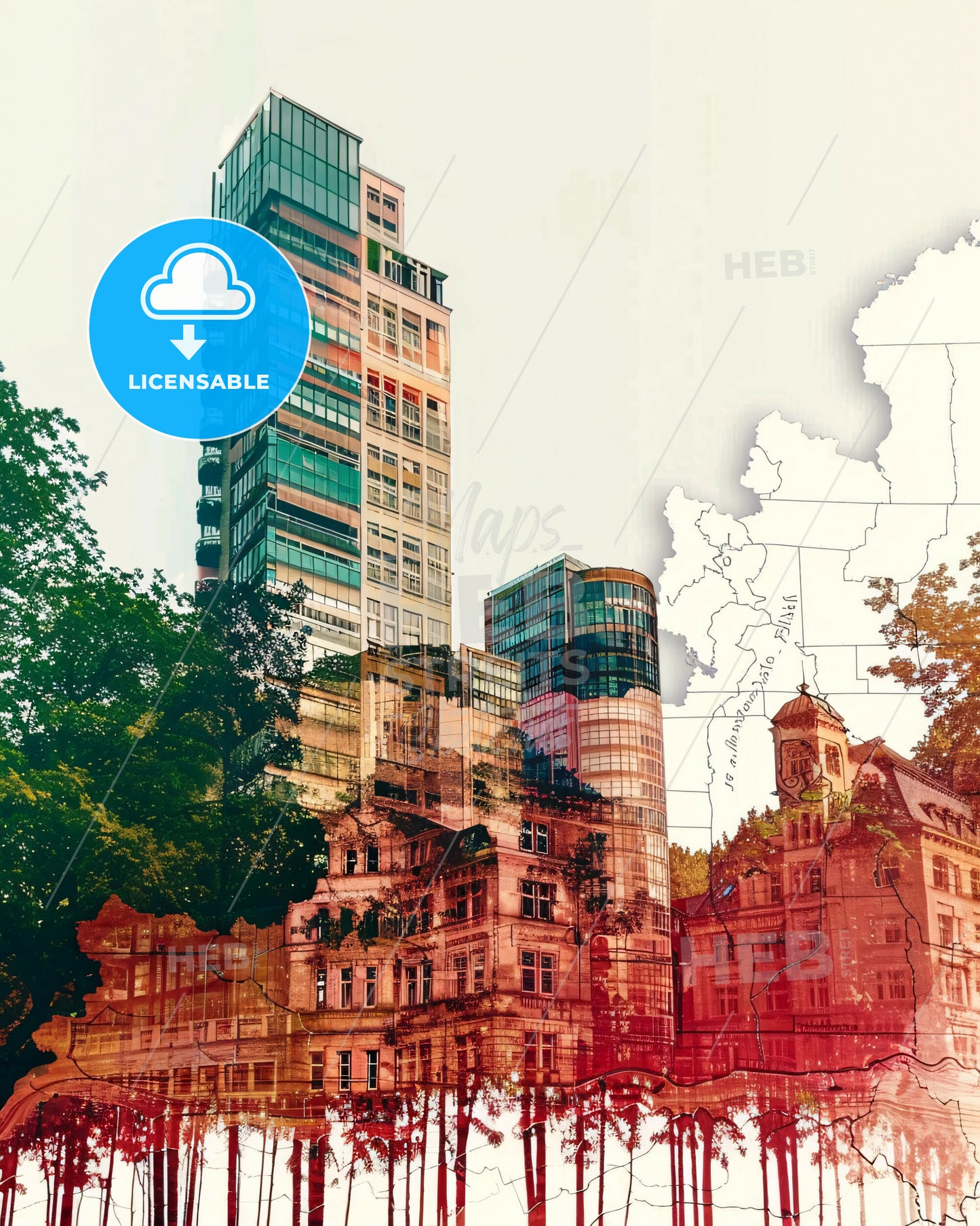 Essen Germany City Skyline Double Exposure Poster - A city with many buildings