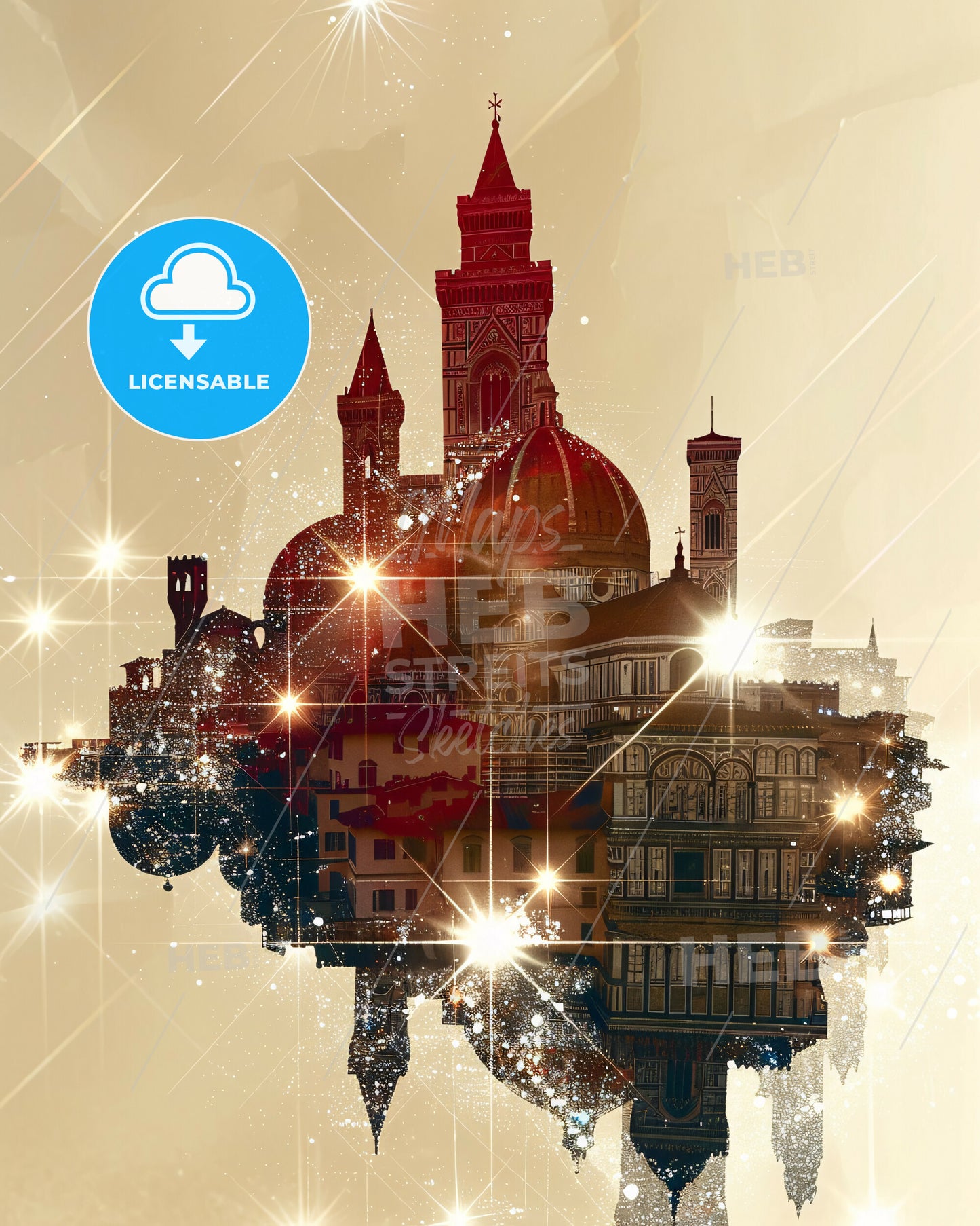 Florence City Icons Skyline Art Deco Poster - A city with a tower and a dome