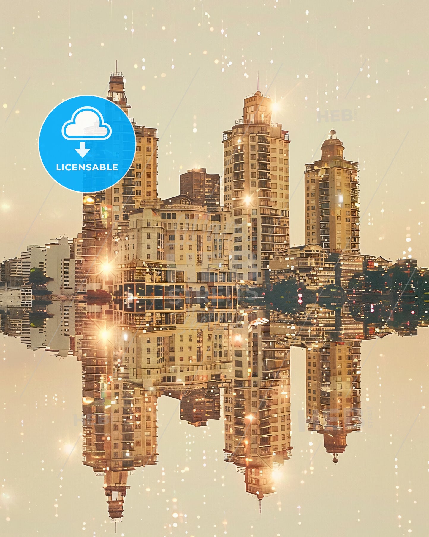 Florianopolis Skyline Double Exposure Art Poster - A city with many buildings reflected in water