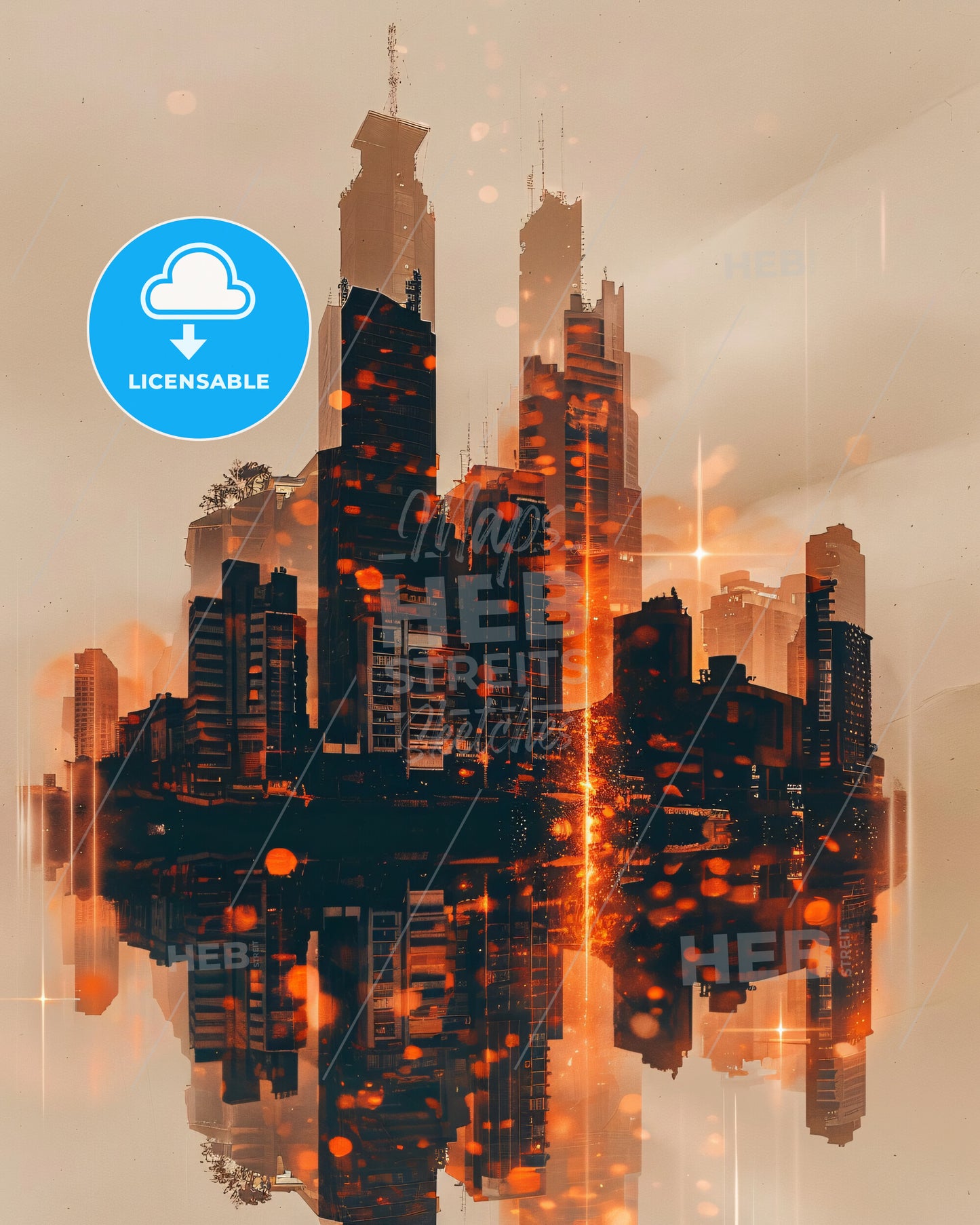 Floridablanca Skyline Double Exposure Art Print - A city with orange lights