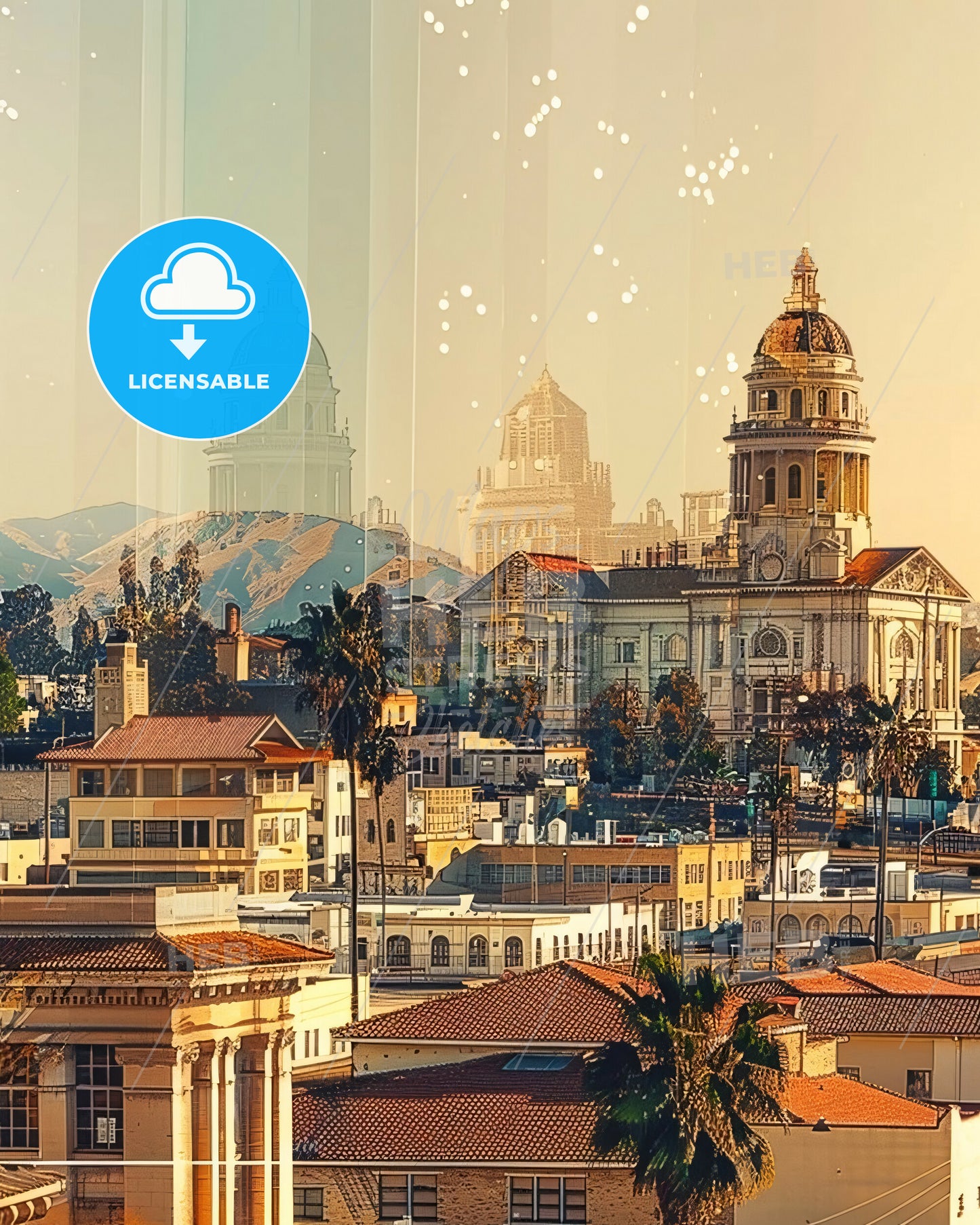 Fontana Cityscape Skyline Composite Poster Art - A city with a large building