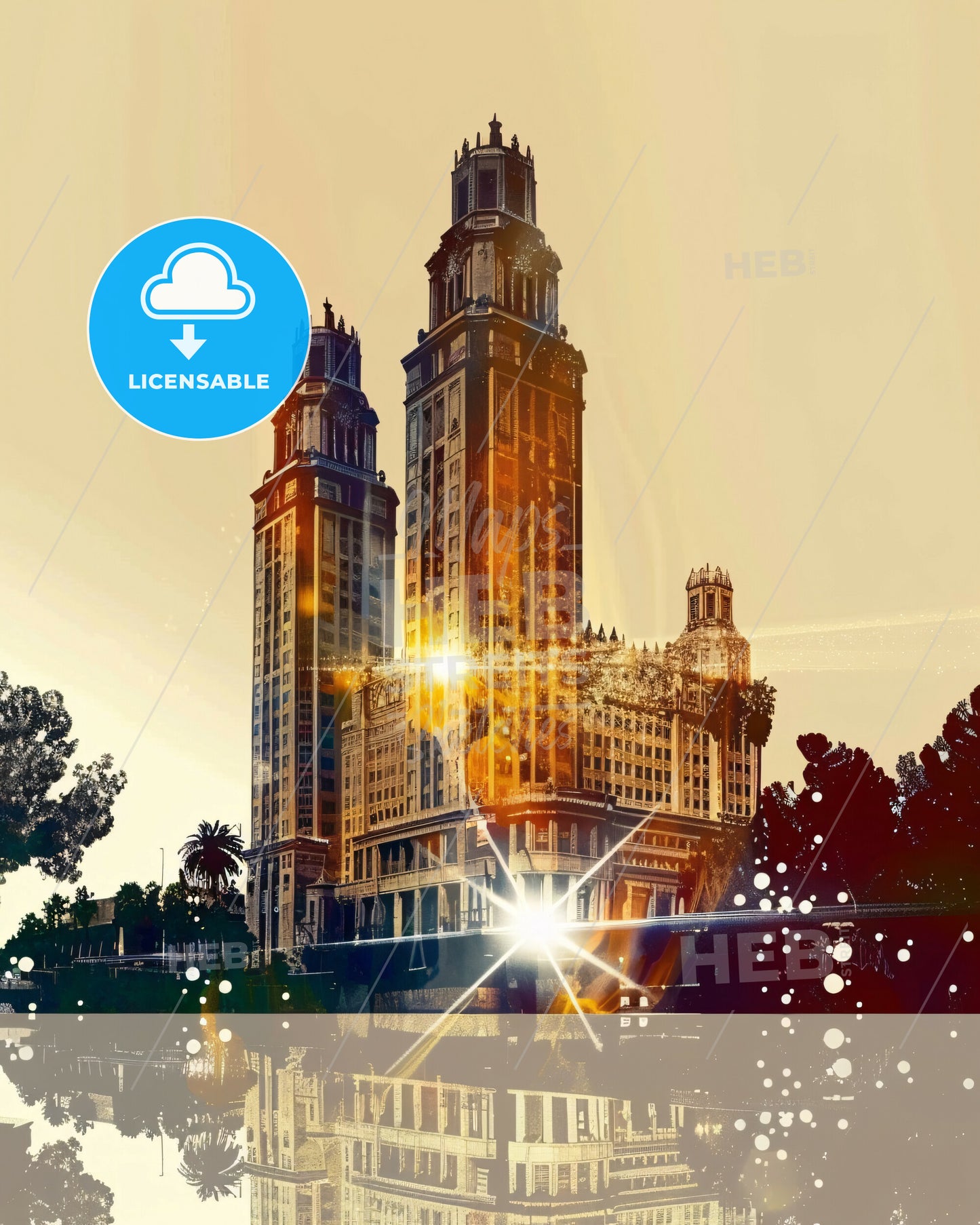 Fontana Skyline - Dual Exposure Art - A large building with towers and trees