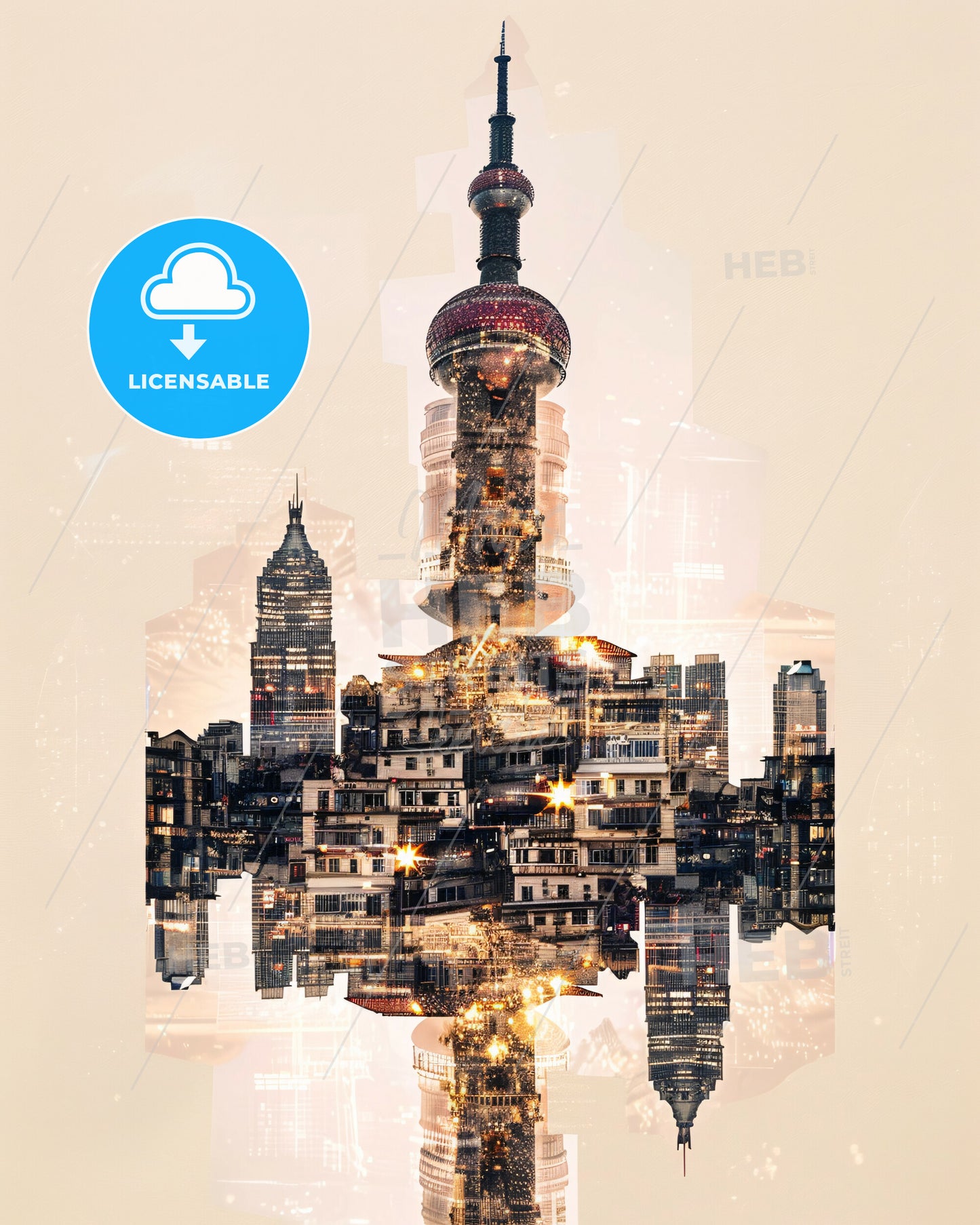 Foshan City Lights Skyline Poster Art - A city skyline with a tower