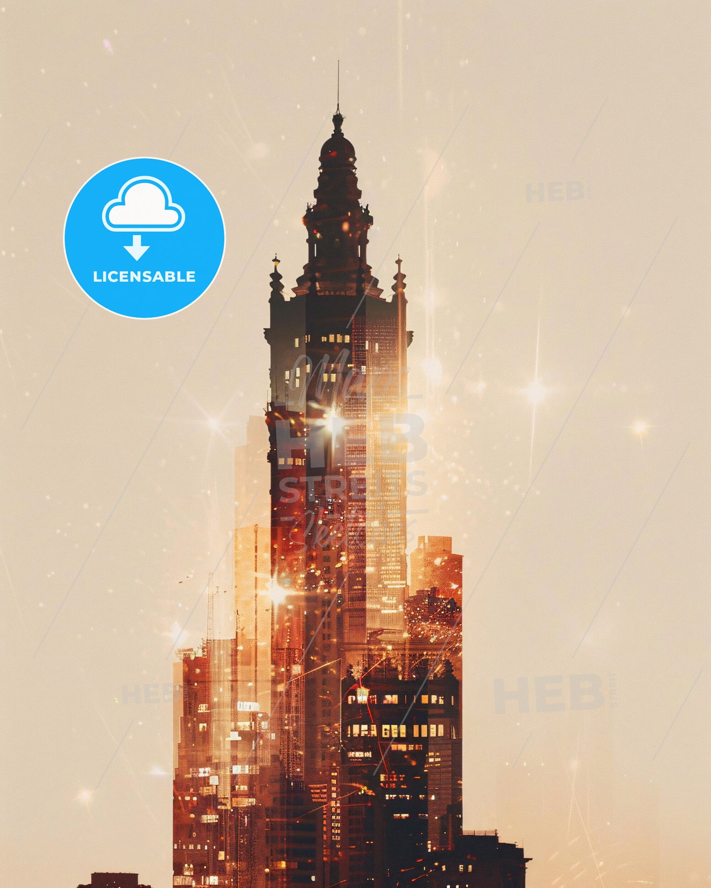 Franca City Bright Beige Poster Skyline Sparkling - A city skyline with a tall tower