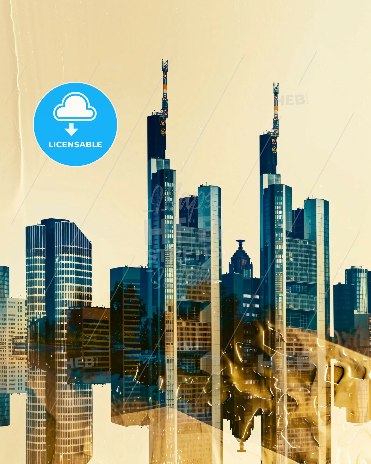 Frankfurt Am Main: Twinned City Skyline - A city skyline with tall buildings