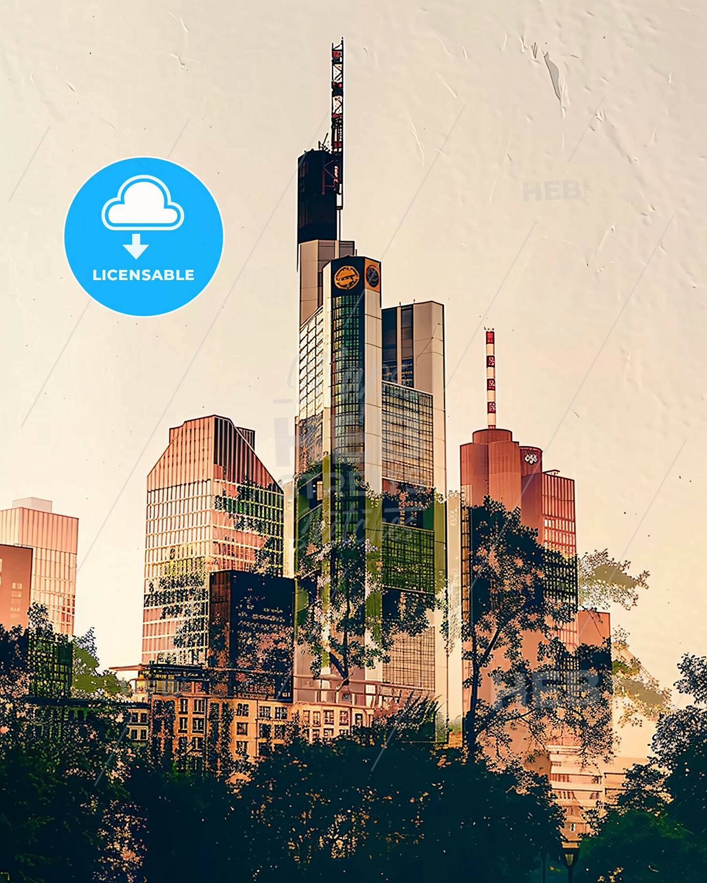 Frankfurt am Main Double Exposure Skyline Poster - A tall building with a tall tower