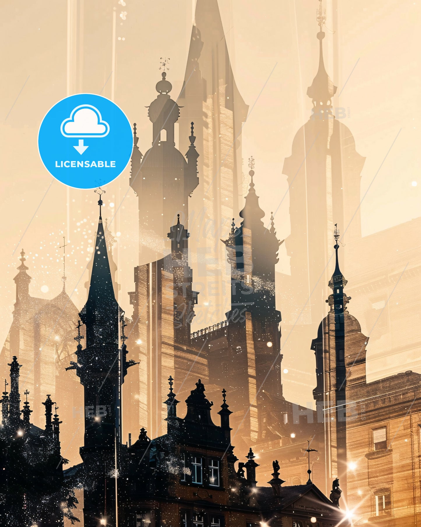 Freiburg im Breisgau: Double Exposure City Skyline - A city skyline with tall towers