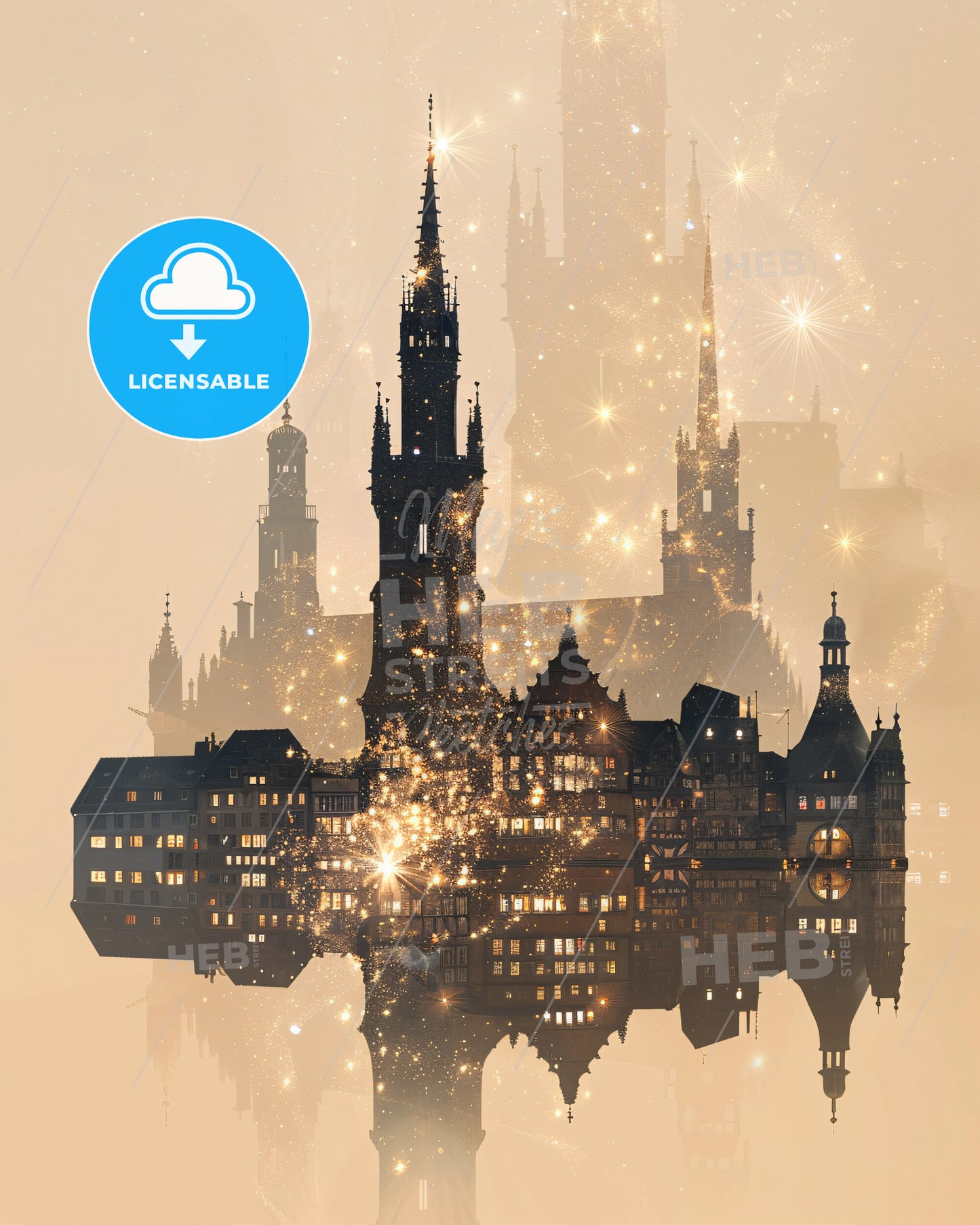 Freiburg im Breisgau City Skyline Poster Art - A city with lights reflecting in water