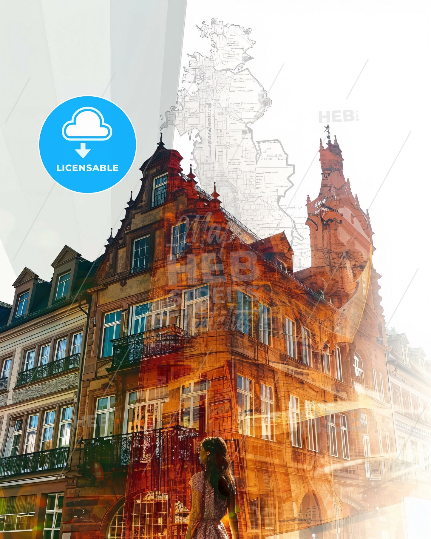 Freiburg Skyline Double Exposure Panorama Poster - A woman standing in front of a building