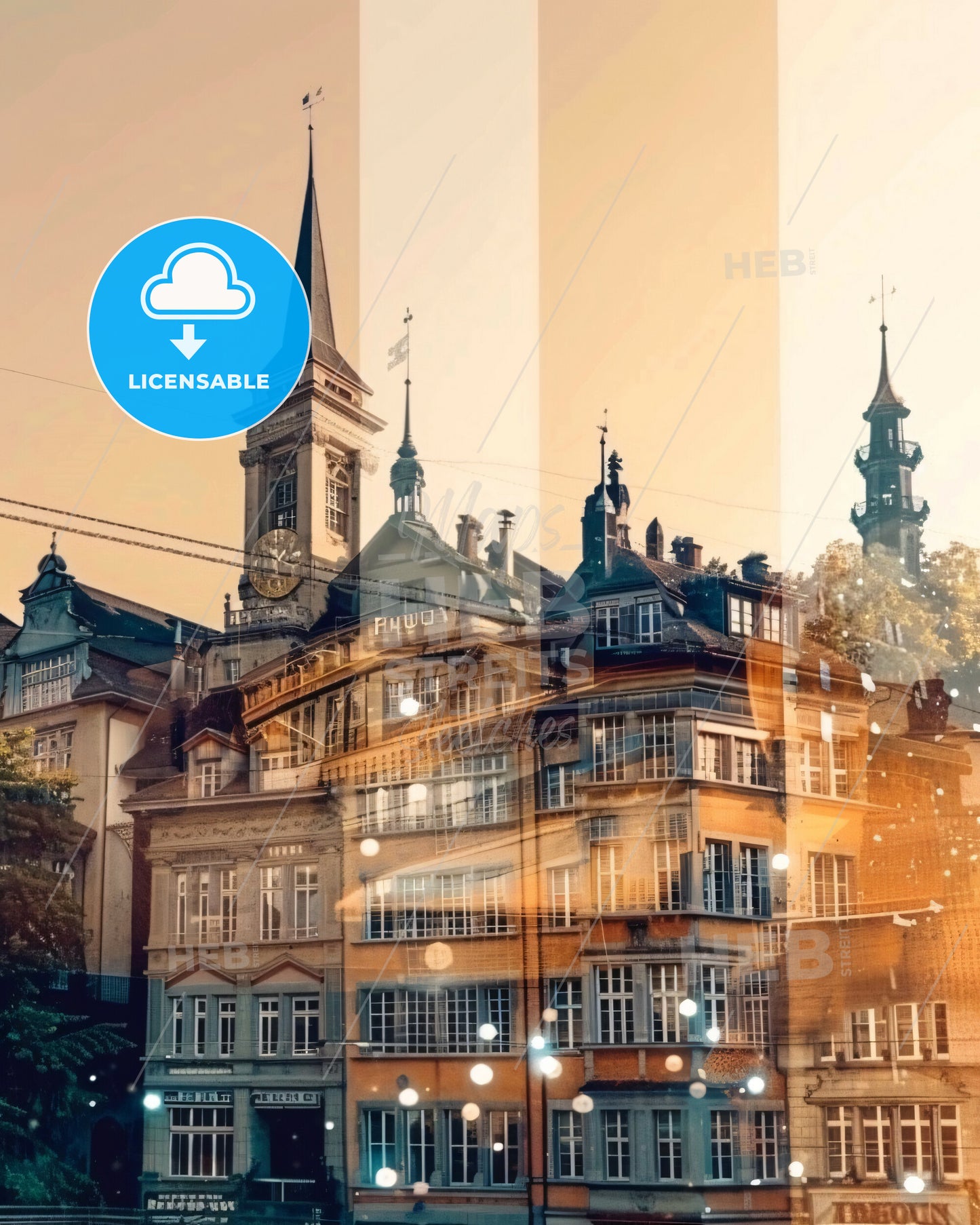 Fribourg Skyline Composite Art Poster - A building with a clock tower