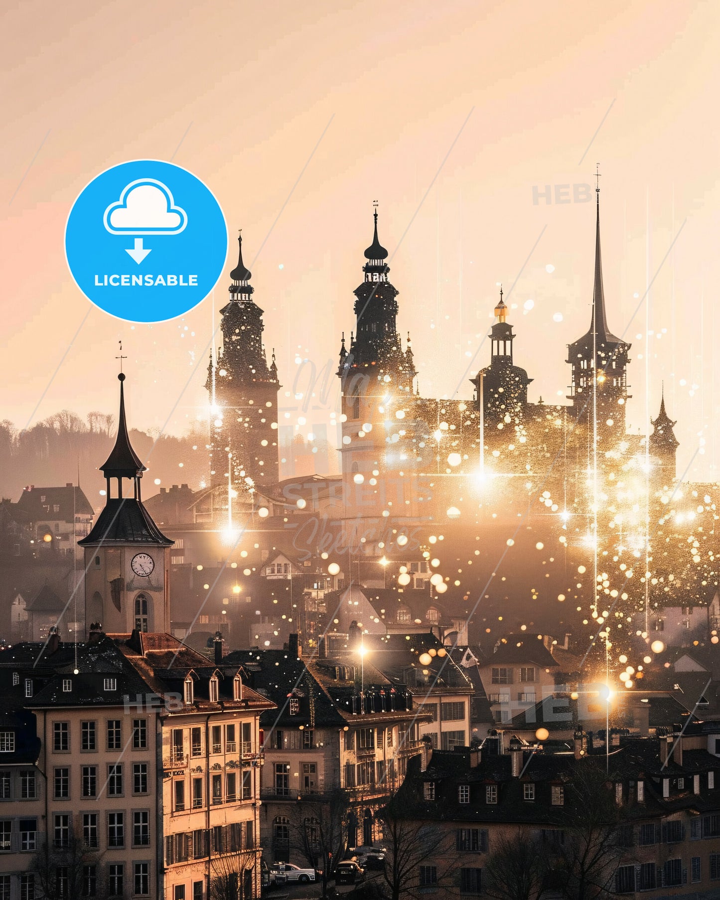 Fribourg Skyline Architectural Composite Poster - A city with many buildings and lights