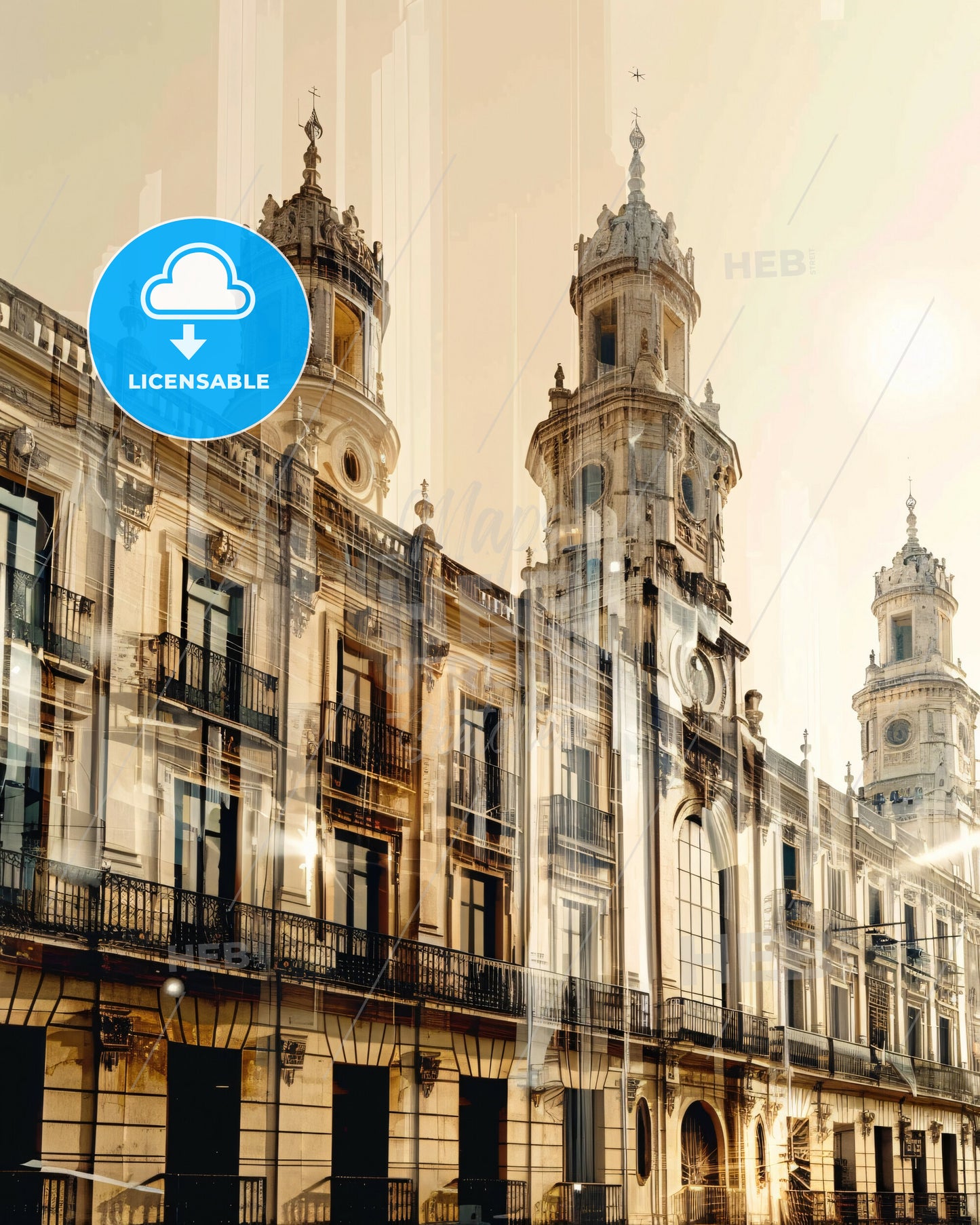 Fuencarral-El Pardo City Skyline Pastel Poster - A building with towers and a sun shining through it